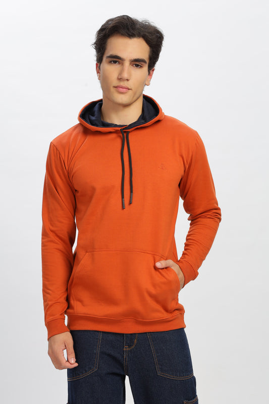 Color Hunt Orange 100% Cotton Fleece Solid Hoodie - Regular Fit