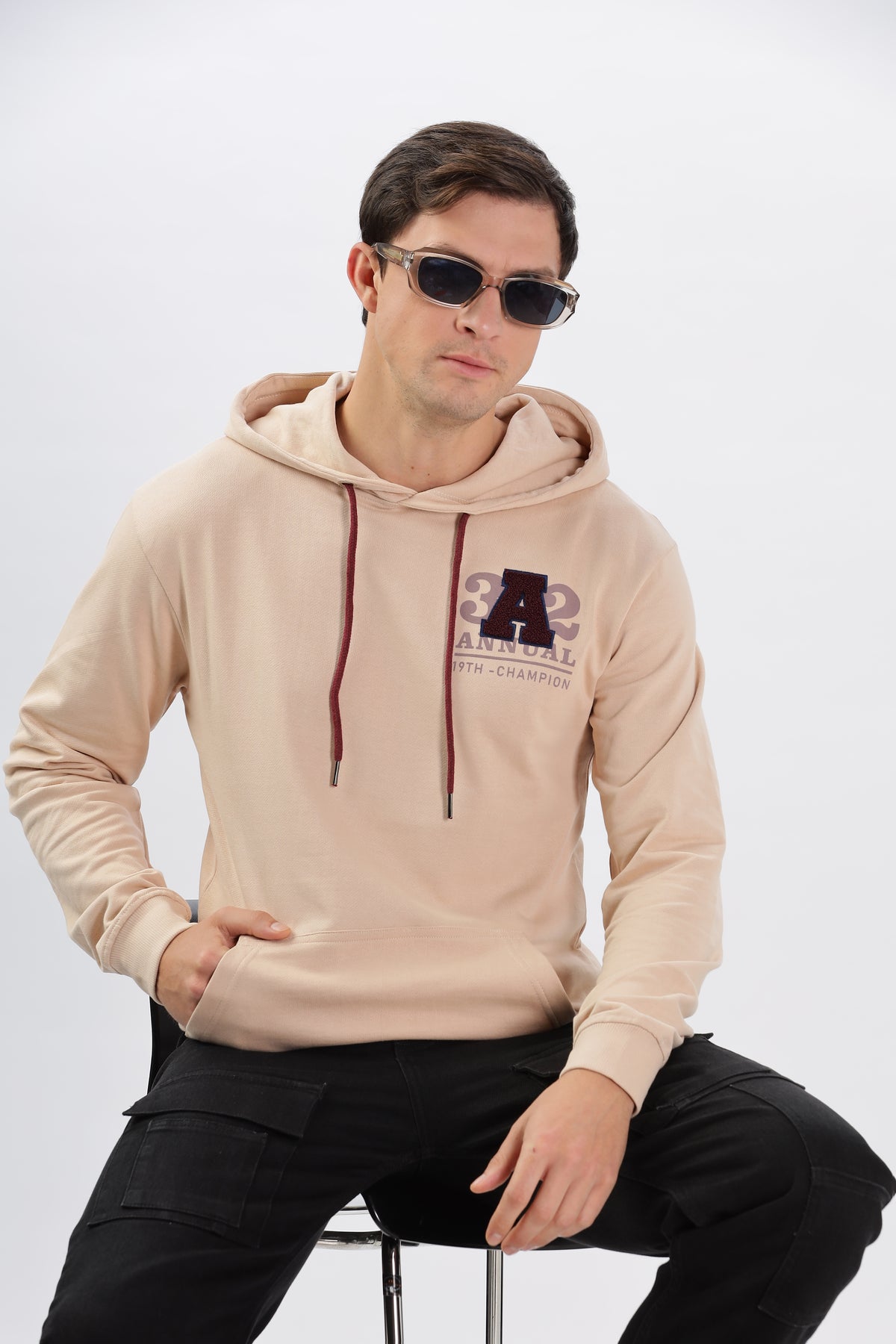 Color Hunt Men's Peach Pink Full Sleeve Regular Fit Hoodie