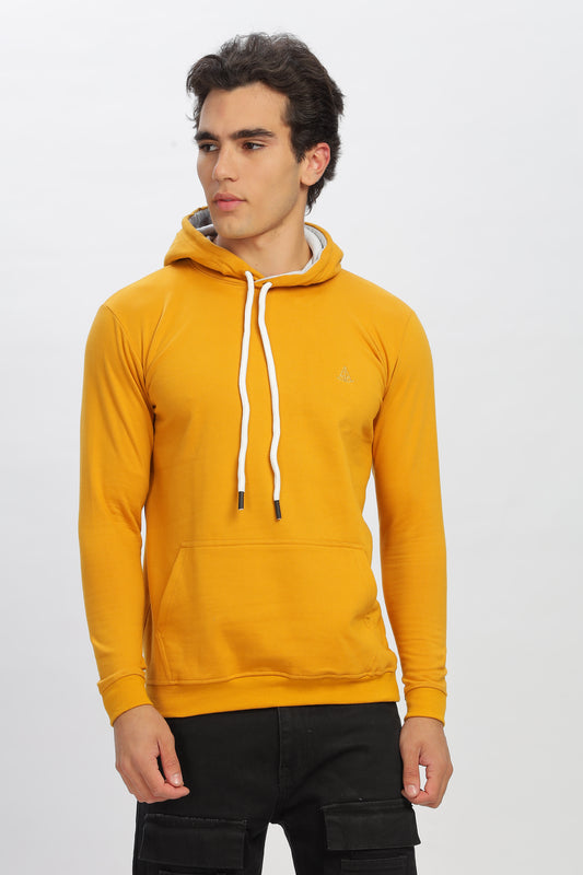 Color Hunt Yellow 100% Cotton Fleece Solid Hoodie - Regular Fit