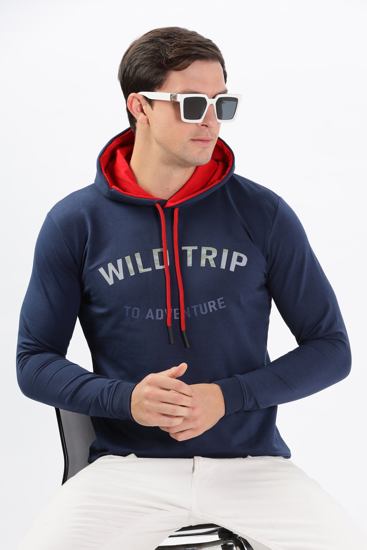 Color Hunt Men's Navy Full Sleeve Regular Fit Hoodie