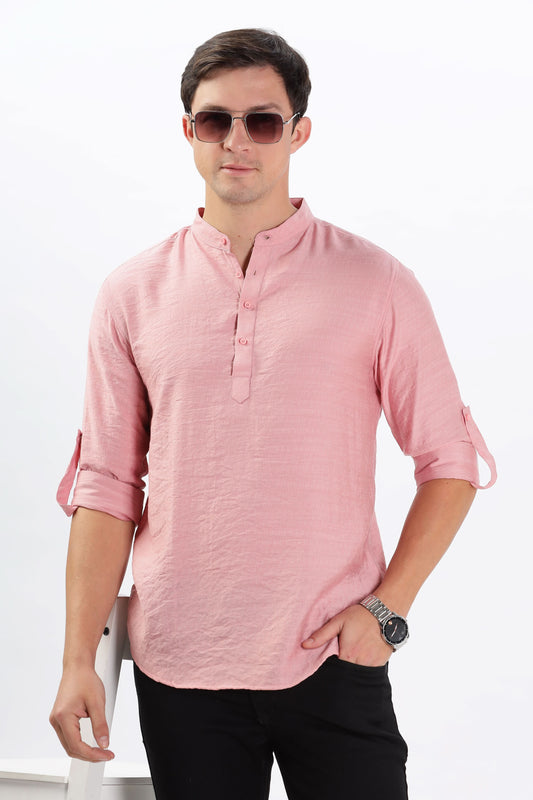 Color Hunt Men's Pink Full Sleeve Regular Fit Kurta - Colorhunt