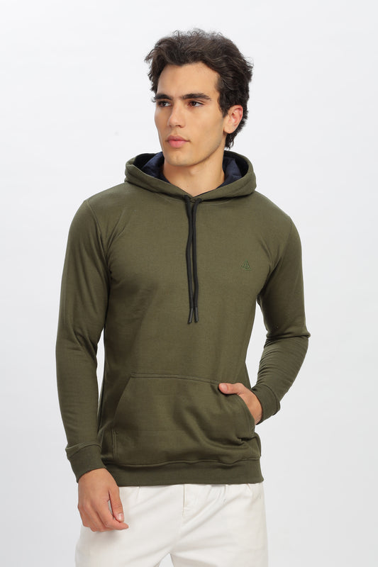 Color Hunt Olive 100% Cotton Fleece Solid Hoodie - Regular Fit