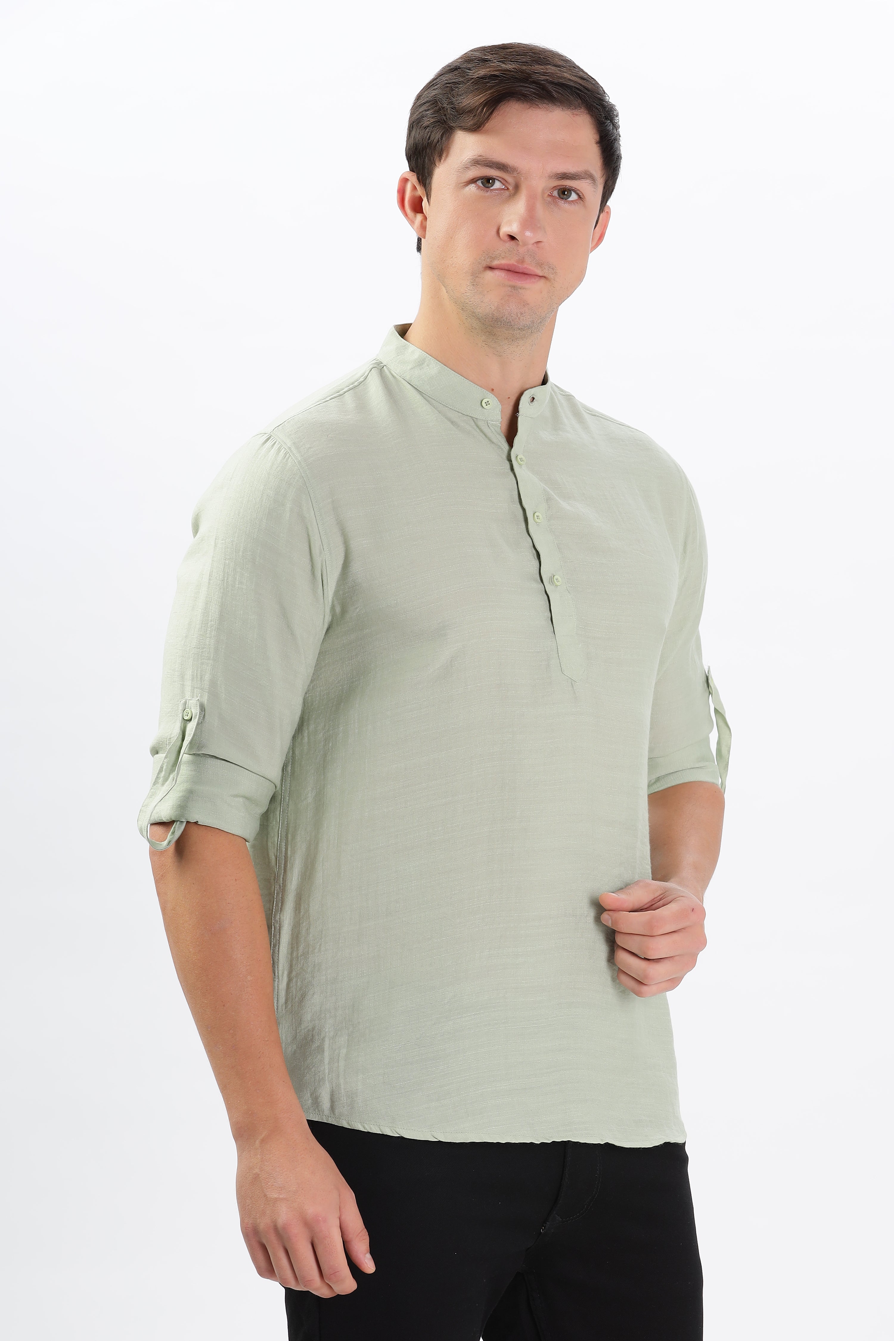 Color Hunt Men's Pista Green Full Sleeve Regular Fit Kurta