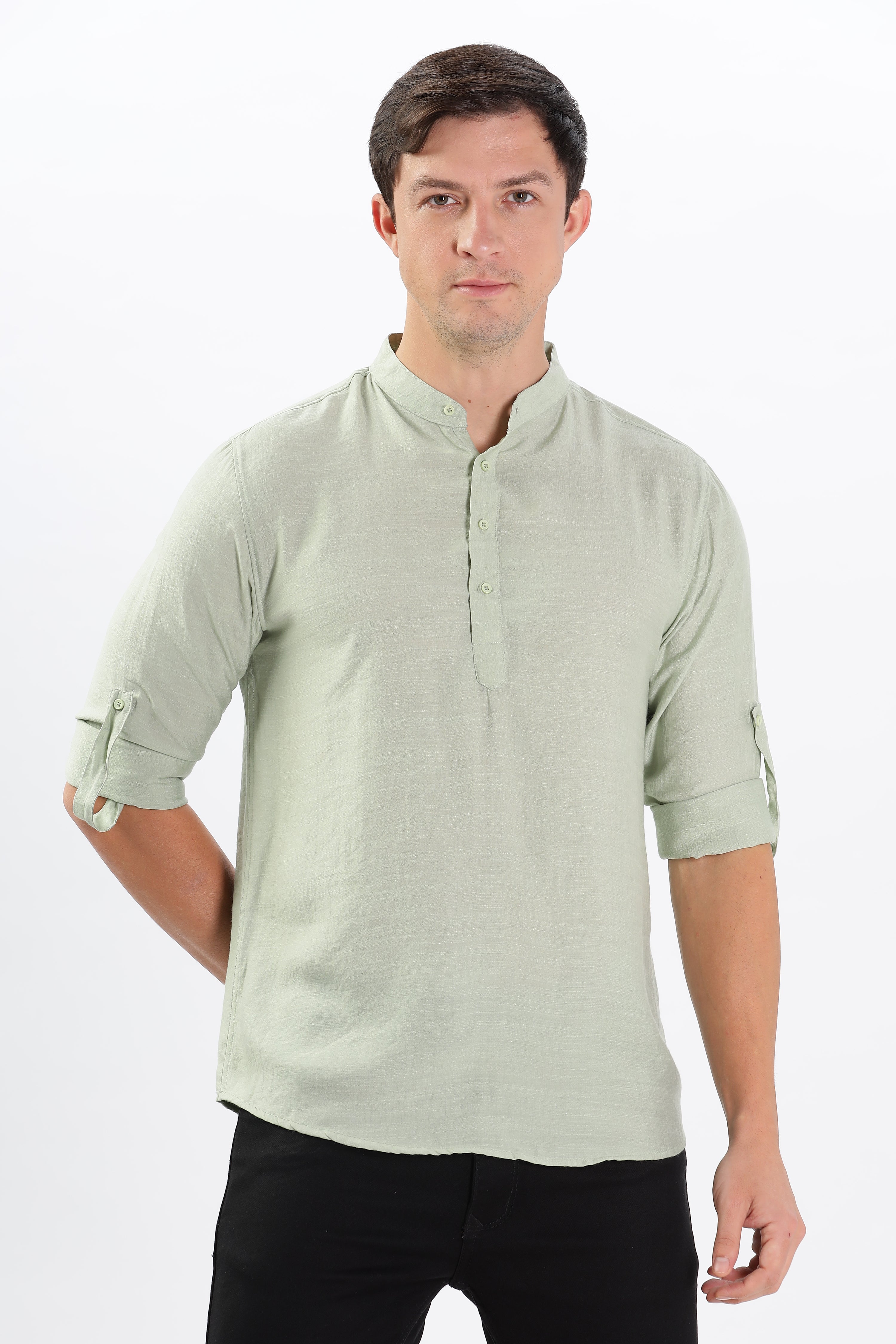 Color Hunt Men's Pista Green Full Sleeve Regular Fit Kurta