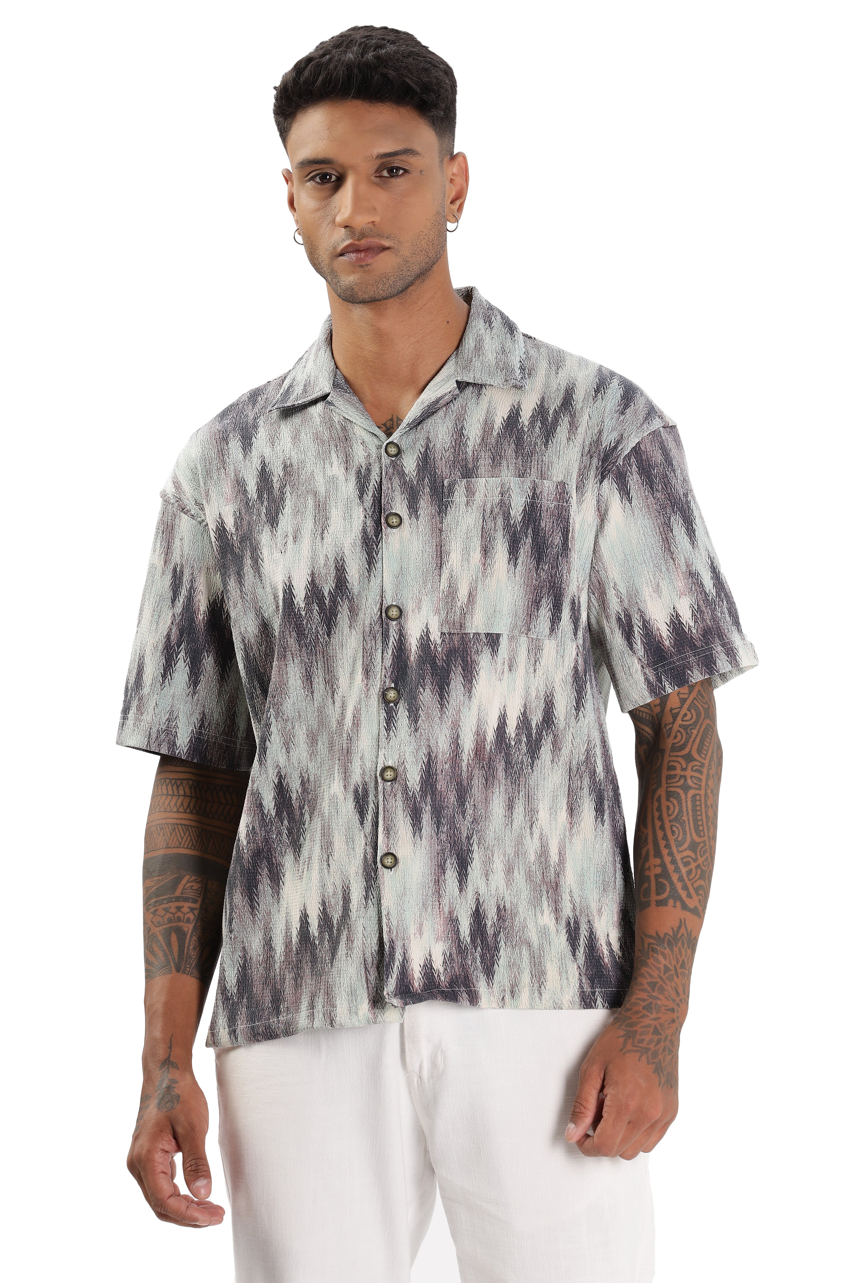 Color Hunt Men's Purple Half Sleeve Oversize Oversize Shirt