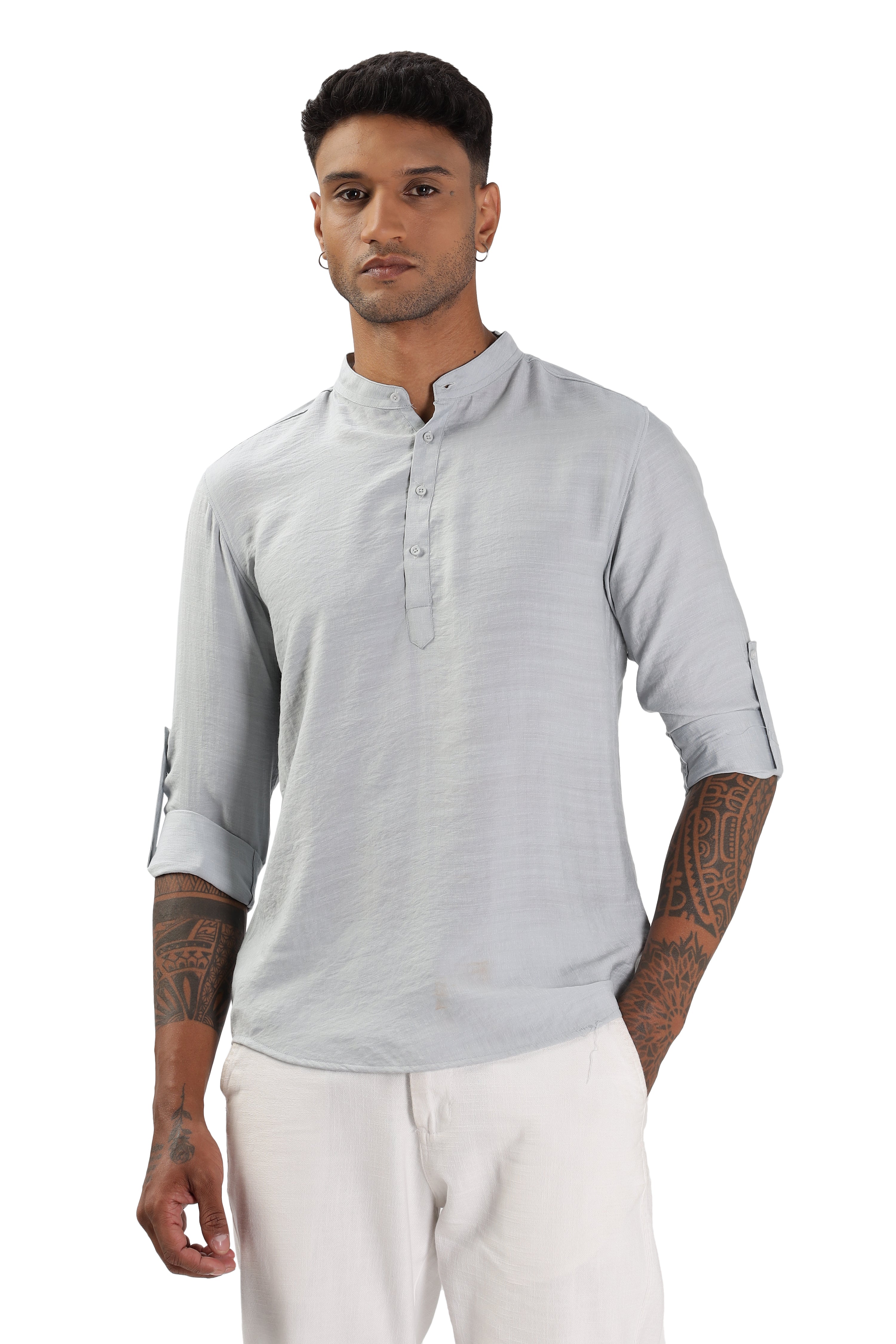 Color Hunt Men's Silver Grey Full Sleeve Regular Fit Kurta