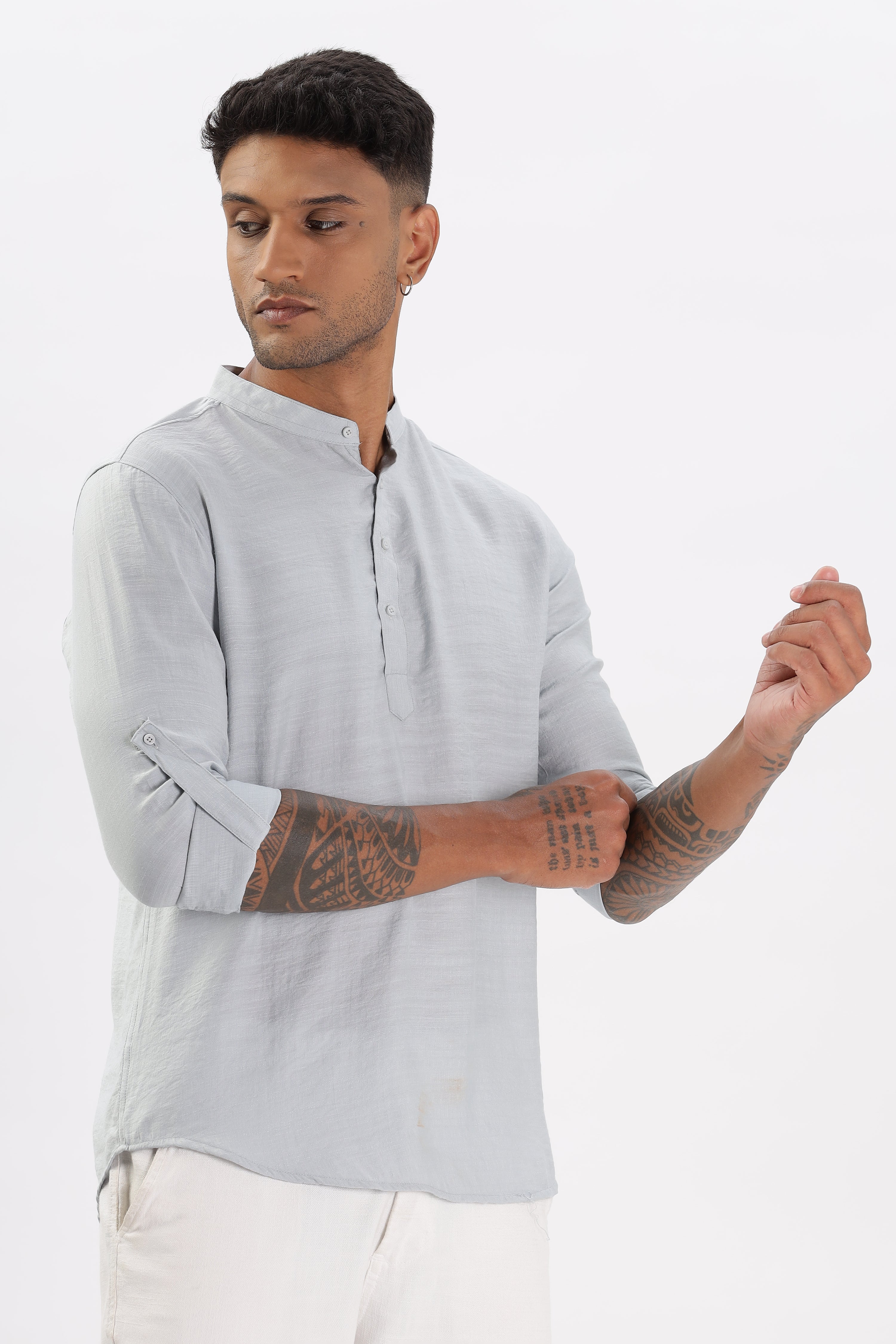 Color Hunt Men's Silver Grey Full Sleeve Regular Fit Kurta