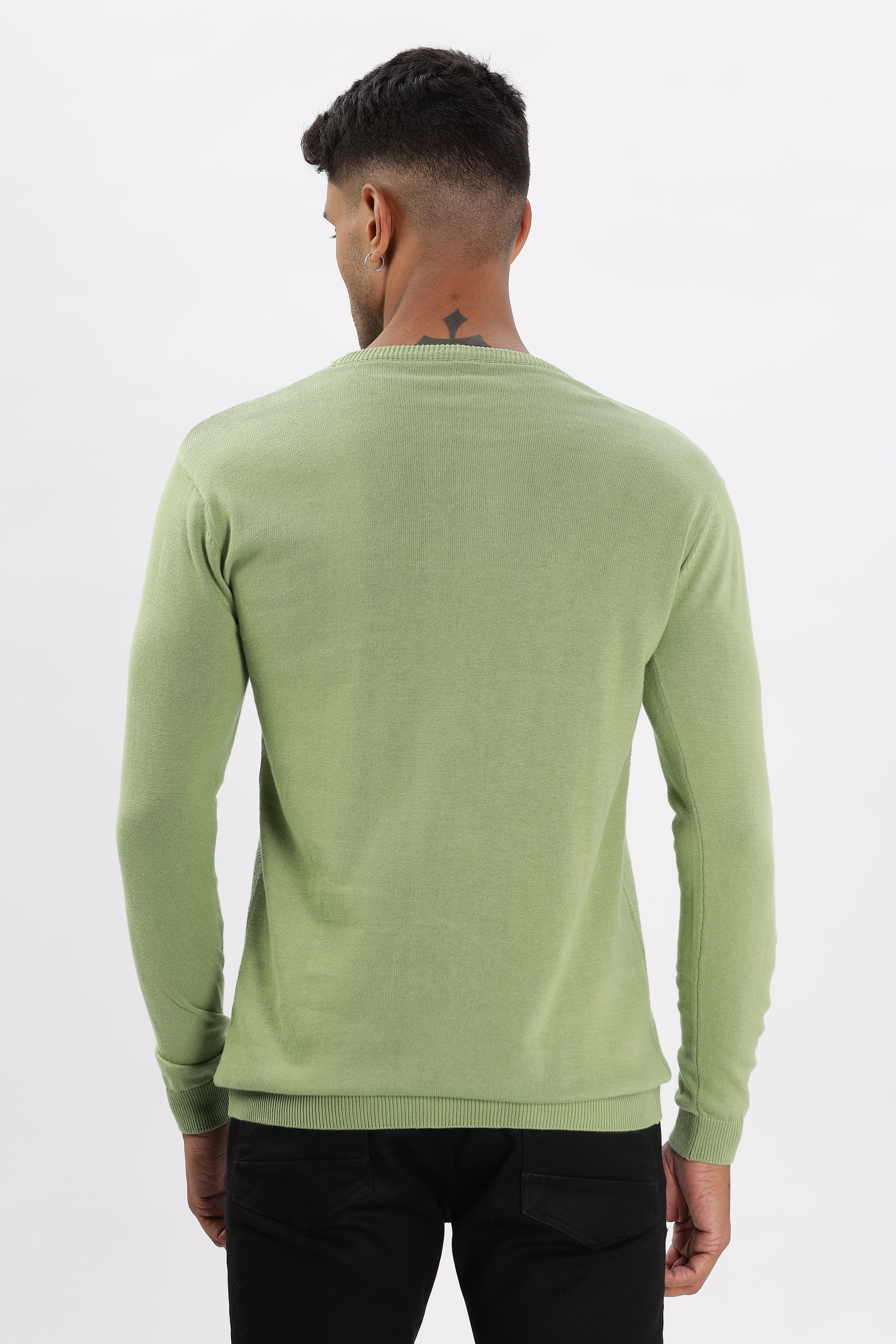 Color Hunt Men's Green Full Sleeve Regular Fit Flat Knit