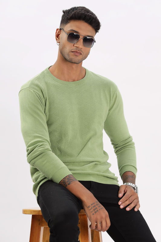 Color Hunt Men's Green Full Sleeve Regular Fit Flat Knit - Colorhunt