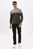 Color Hunt Men's Grey-Olive Full Sleeve Regular Fit Flat Knit