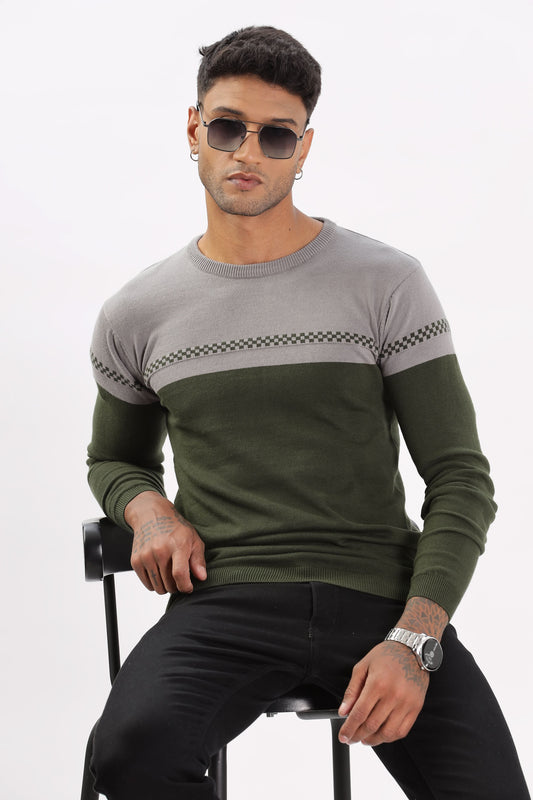 Color Hunt Men's Grey-Olive Full Sleeve Regular Fit Flat Knit - Colorhunt