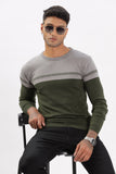 Color Hunt Men's Grey-Olive Full Sleeve Regular Fit Flat Knit