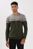 Color Hunt Men's Grey-Olive Full Sleeve Regular Fit Flat Knit