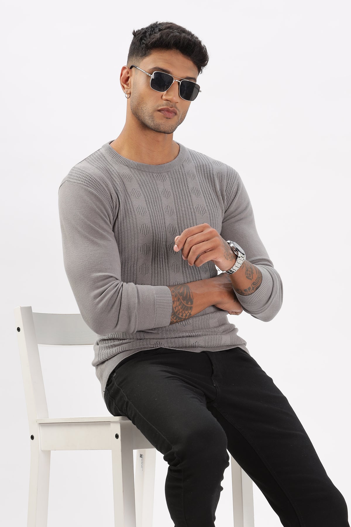 Color Hunt Men's Grey Full Sleeve Regular Fit Flat Knit