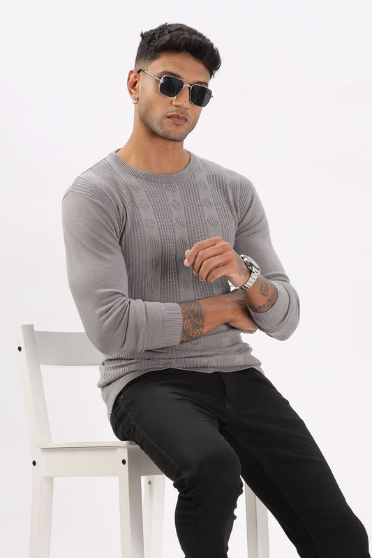 Color Hunt Men's Grey Full Sleeve Regular Fit Flat Knit - Colorhunt