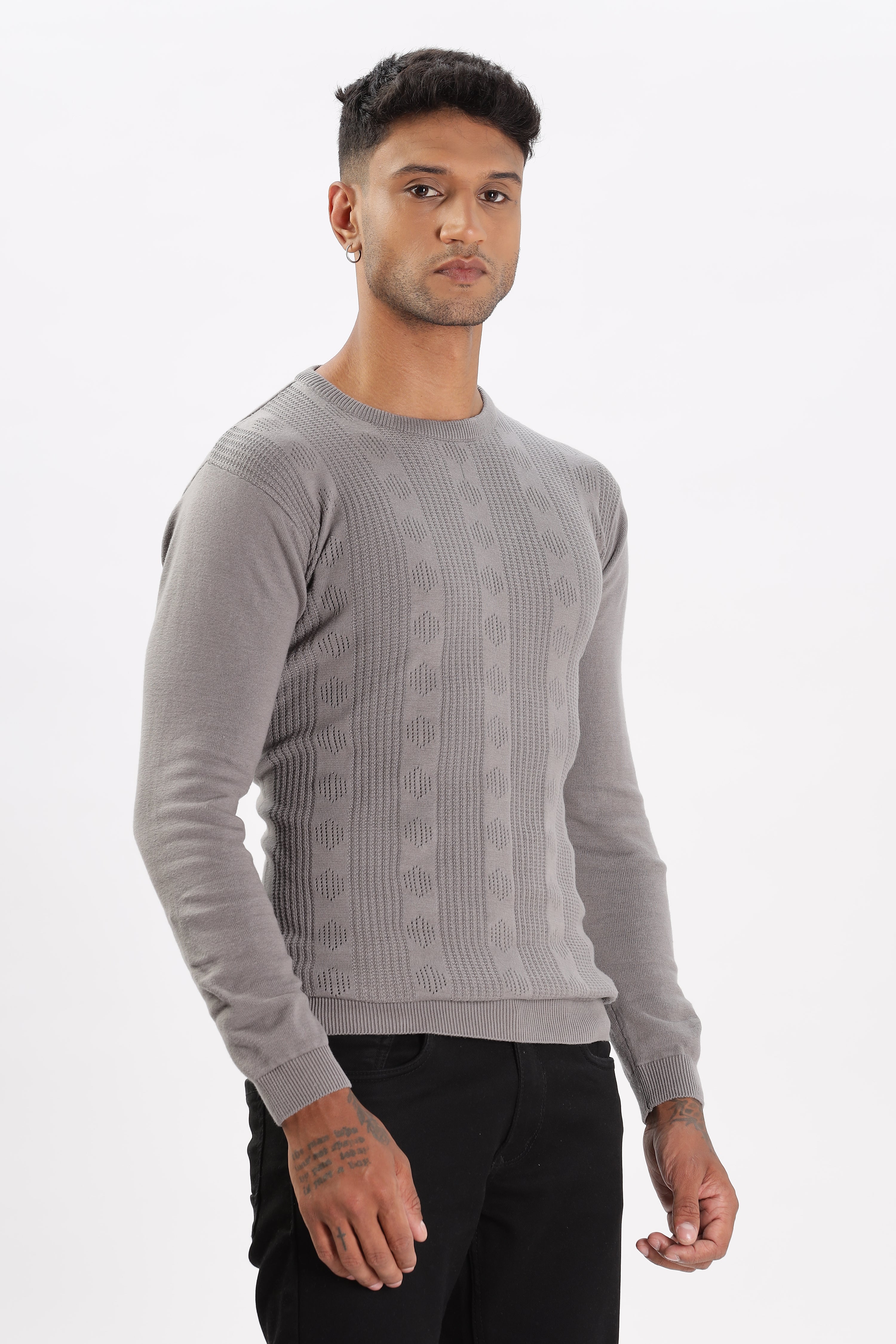 Color Hunt Men's Grey Full Sleeve Regular Fit Flat Knit