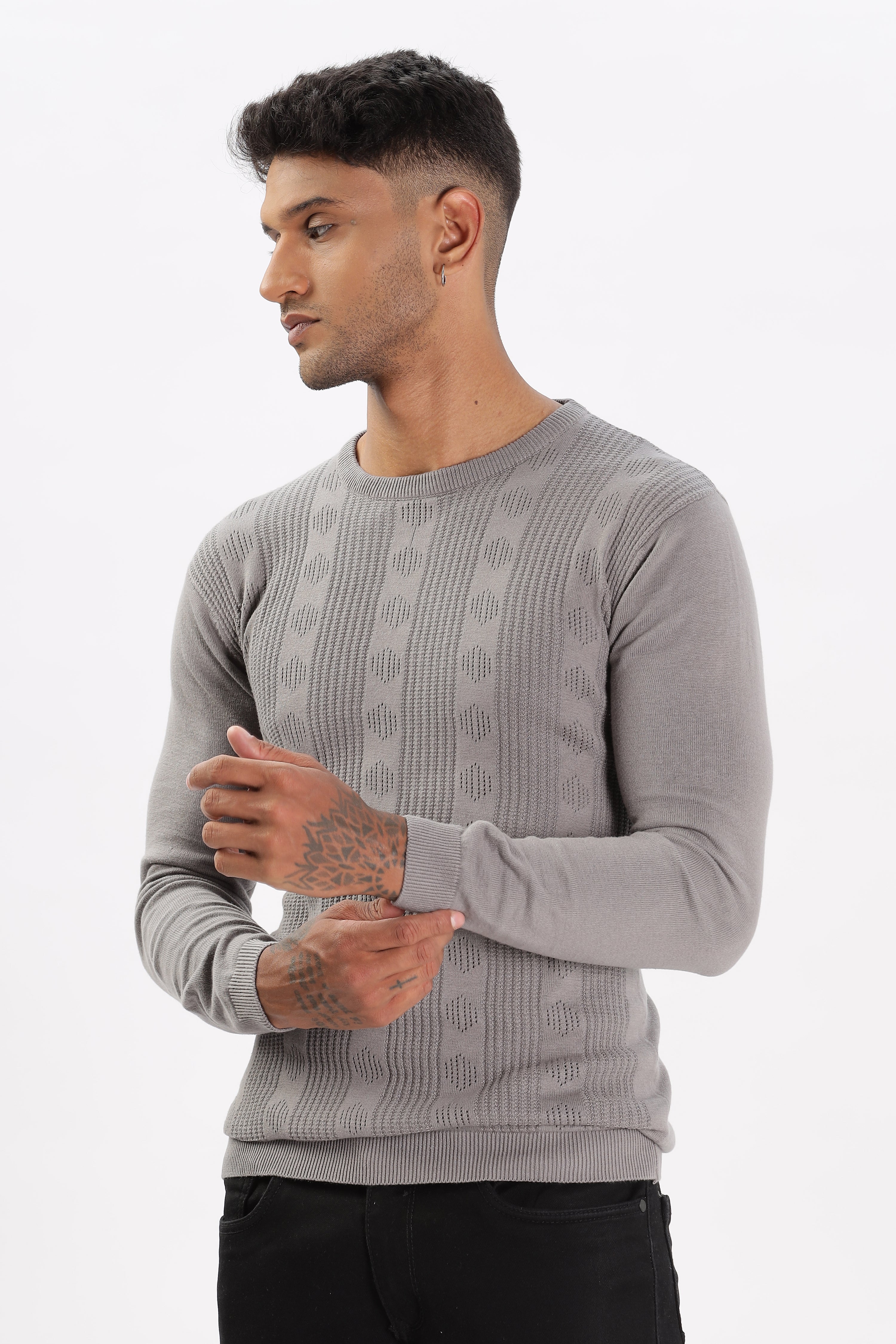 Color Hunt Men's Grey Full Sleeve Regular Fit Flat Knit