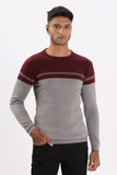 Color Hunt Men's Maroon-Grey Full Sleeve Regular Fit Flat Knit - Colorhunt