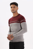 Color Hunt Men's Maroon-Grey Full Sleeve Regular Fit Flat Knit - Colorhunt