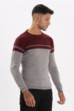 Color Hunt Men's Maroon-Grey Full Sleeve Regular Fit Flat Knit