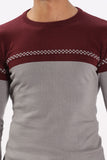 Color Hunt Men's Maroon-Grey Full Sleeve Regular Fit Flat Knit - Colorhunt