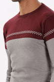 Color Hunt Men's Maroon-Grey Full Sleeve Regular Fit Flat Knit - Colorhunt