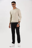 Color Hunt Men's Cream Full Sleeve Regular Fit Flat Knit