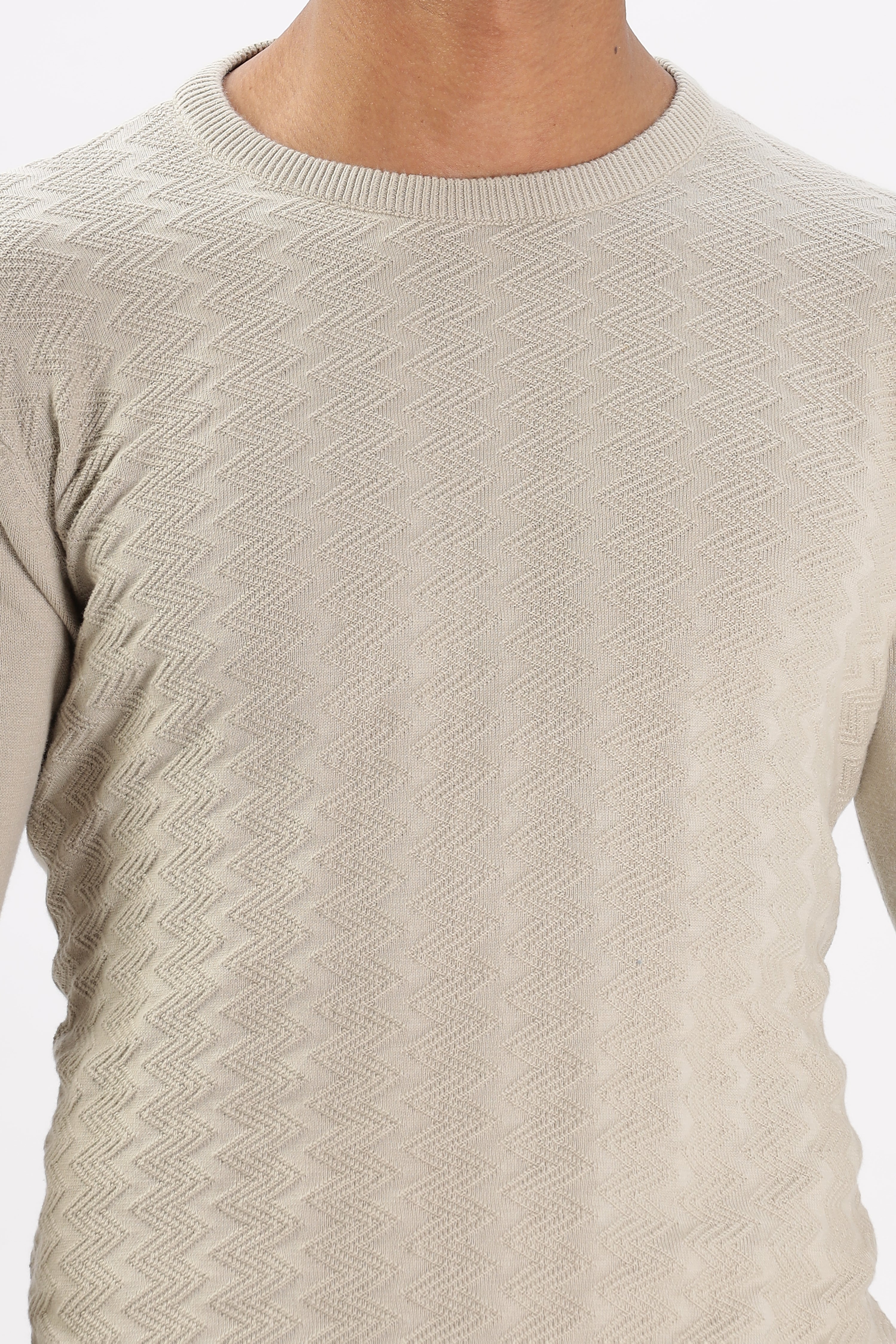 Color Hunt Men's Cream Full Sleeve Regular Fit Flat Knit - Colorhunt