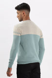 Color Hunt Men's Grey-Sea Green Full Sleeve Regular Fit Flat Knit