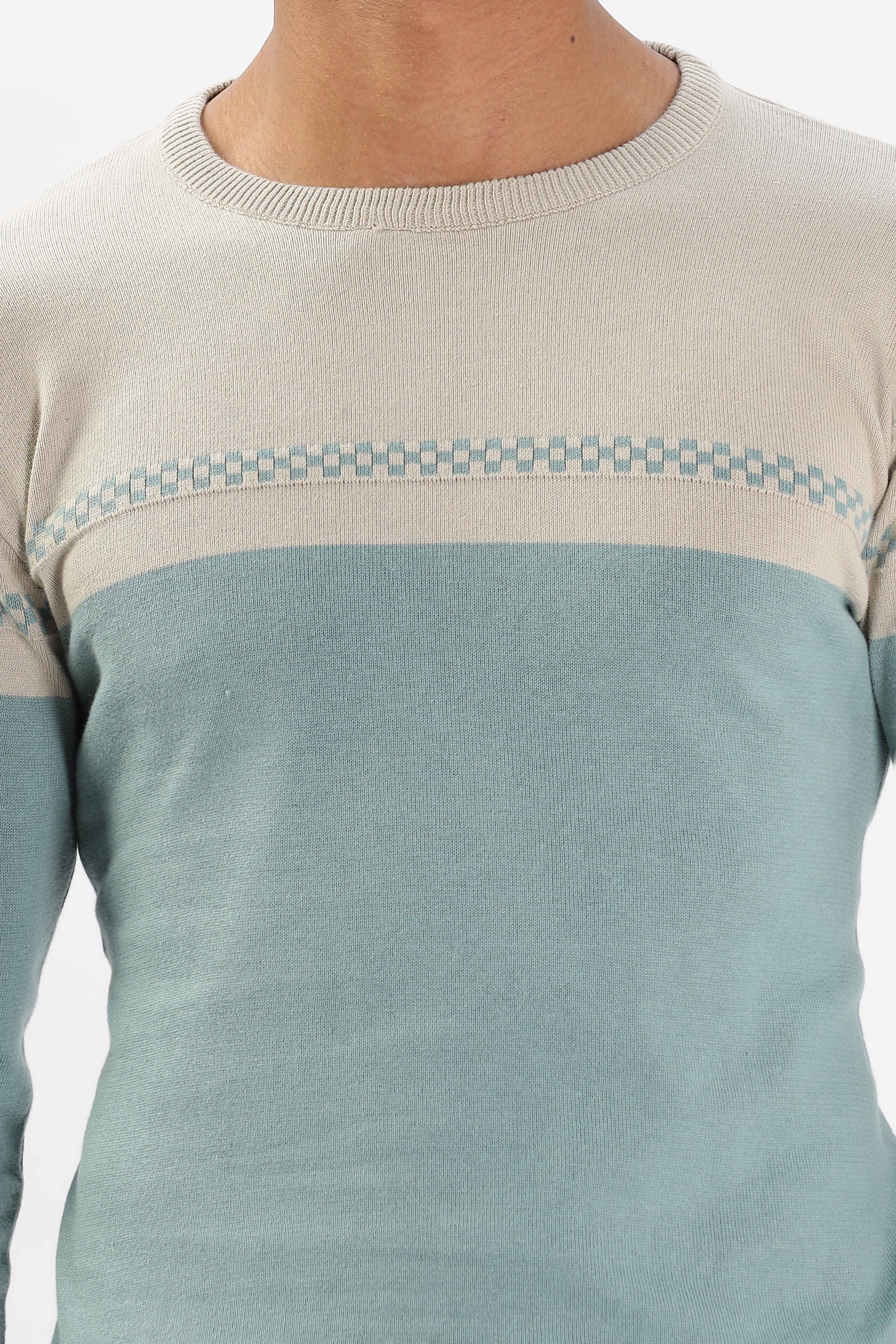 Color Hunt Men's Grey-Sea Green Full Sleeve Regular Fit Flat Knit