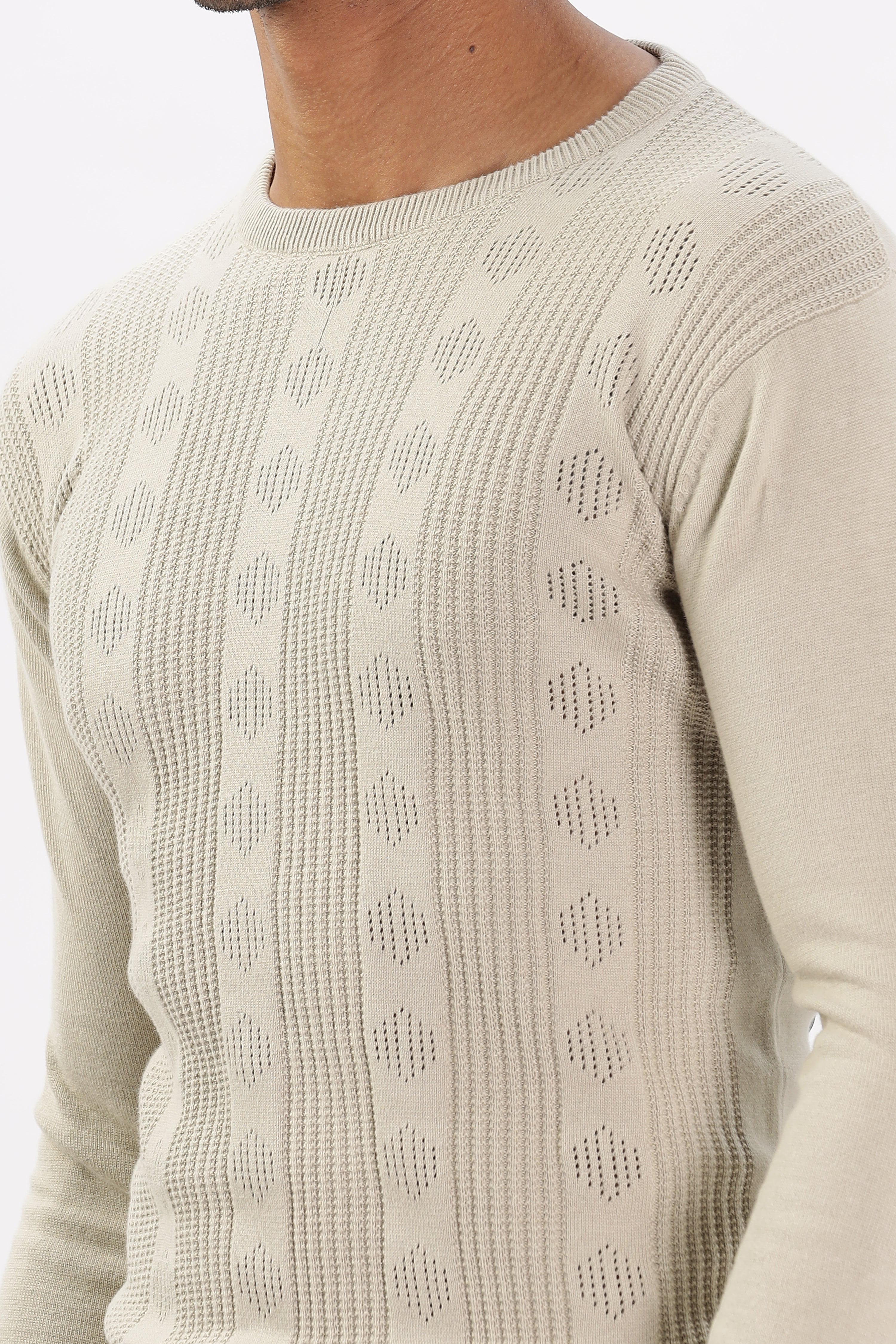 Color Hunt Men's Skin/Cream Full Sleeve Regular Fit Flat Knit