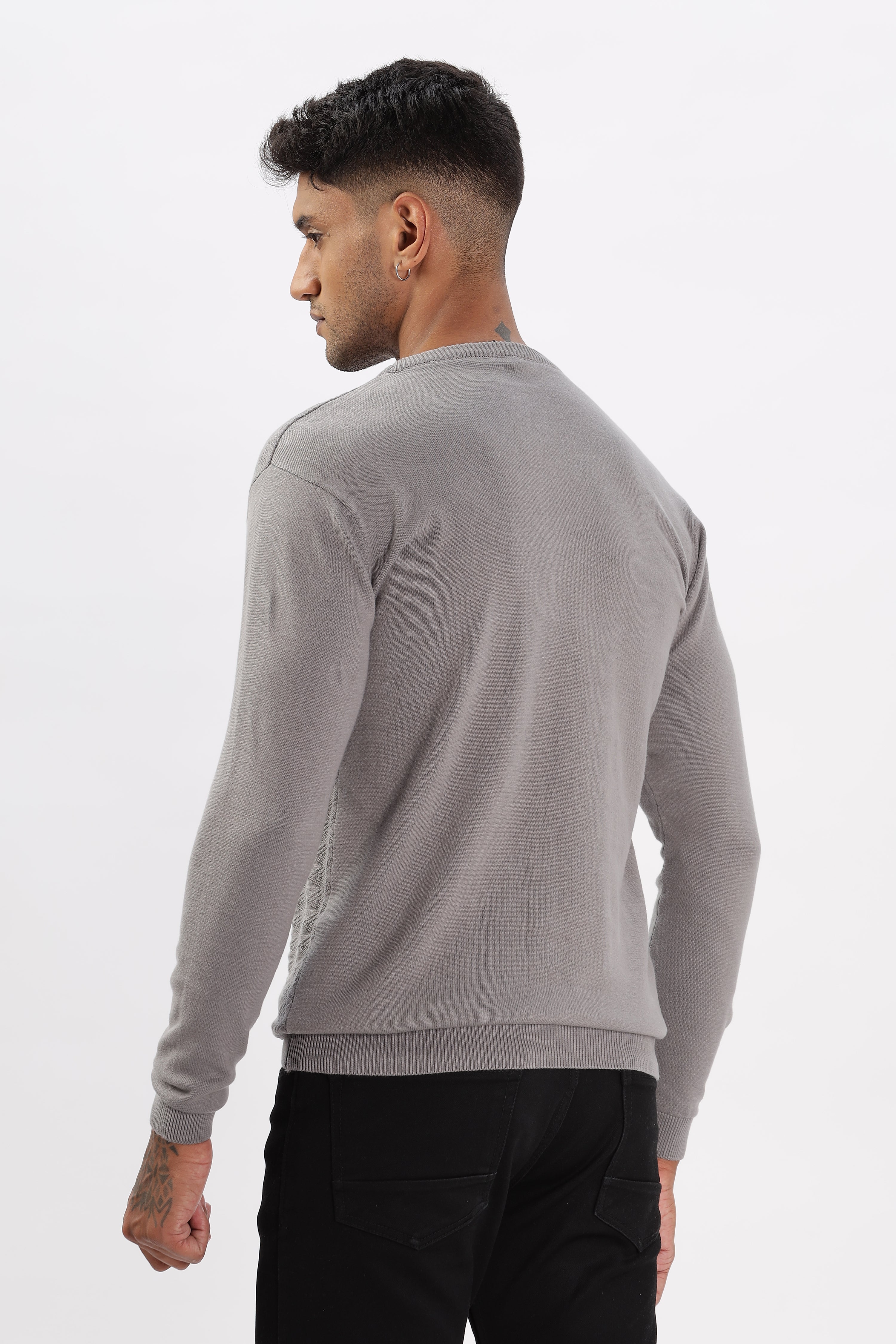 Color Hunt Men's Grey Full Sleeve Regular Fit Flat Knit