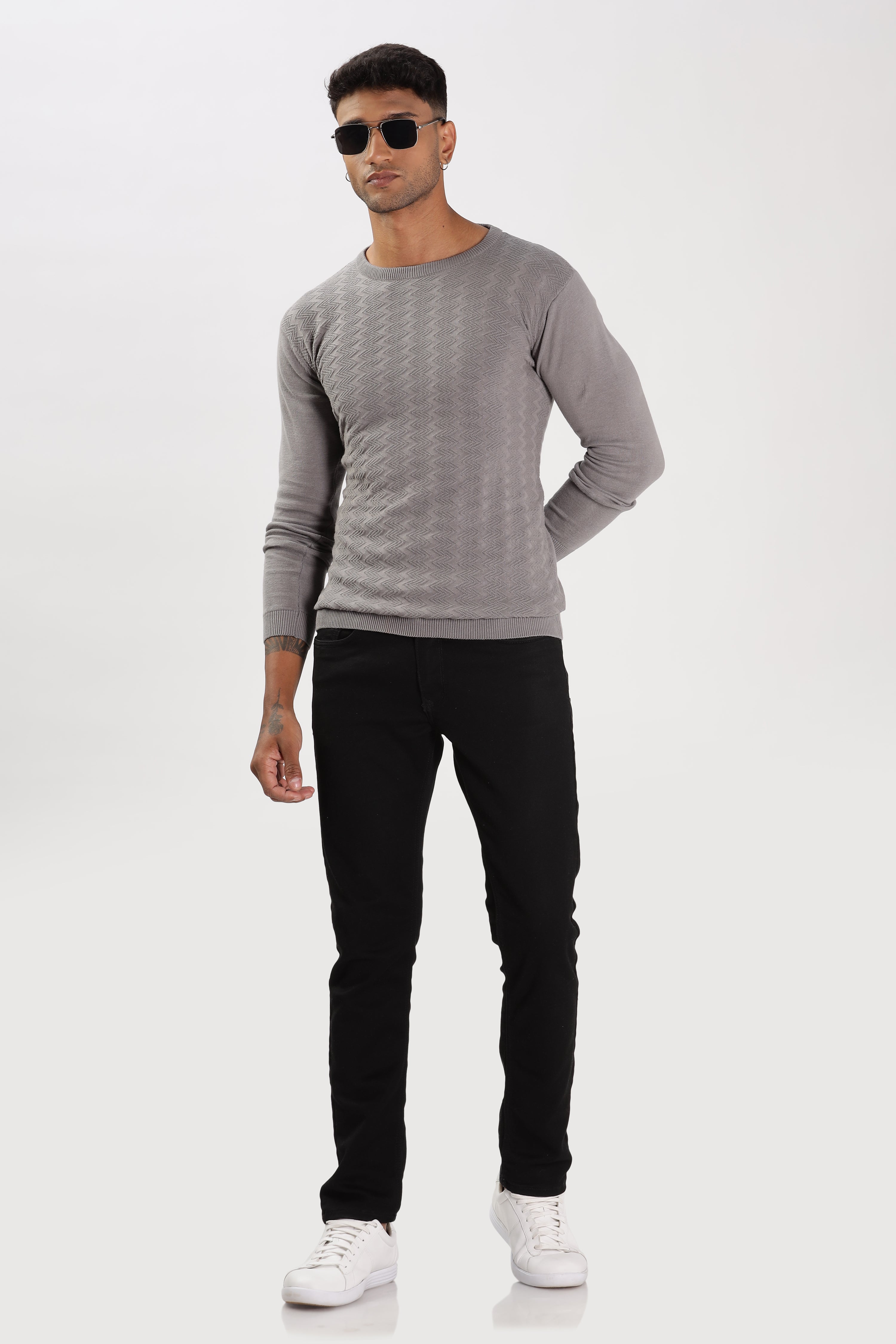 Color Hunt Men's Grey Full Sleeve Regular Fit Flat Knit