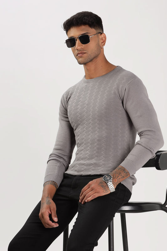 Color Hunt Men's Grey Full Sleeve Regular Fit Flat Knit - Colorhunt