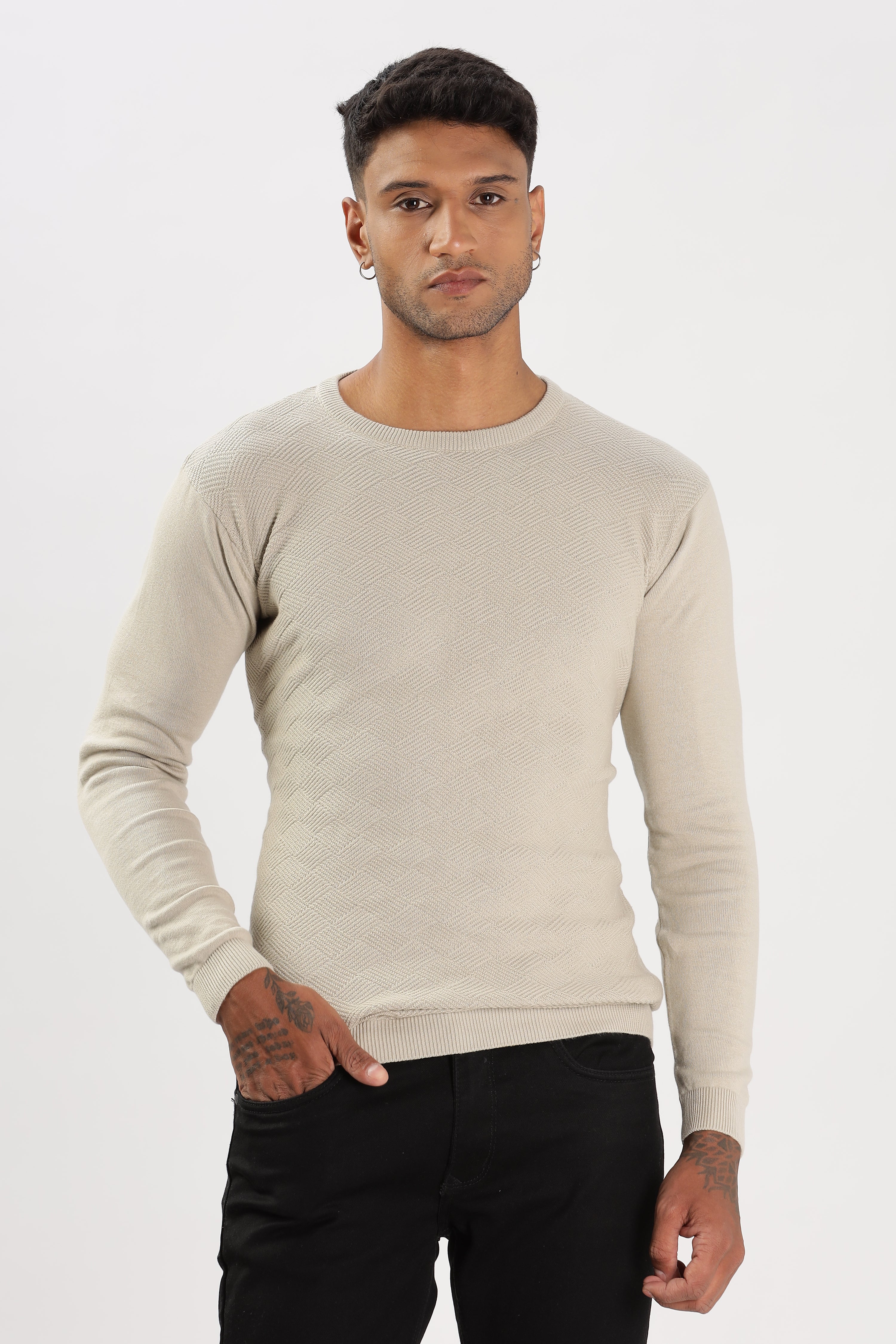 Color Hunt Men's Skin Full Sleeve Regular Fit Flat Knit