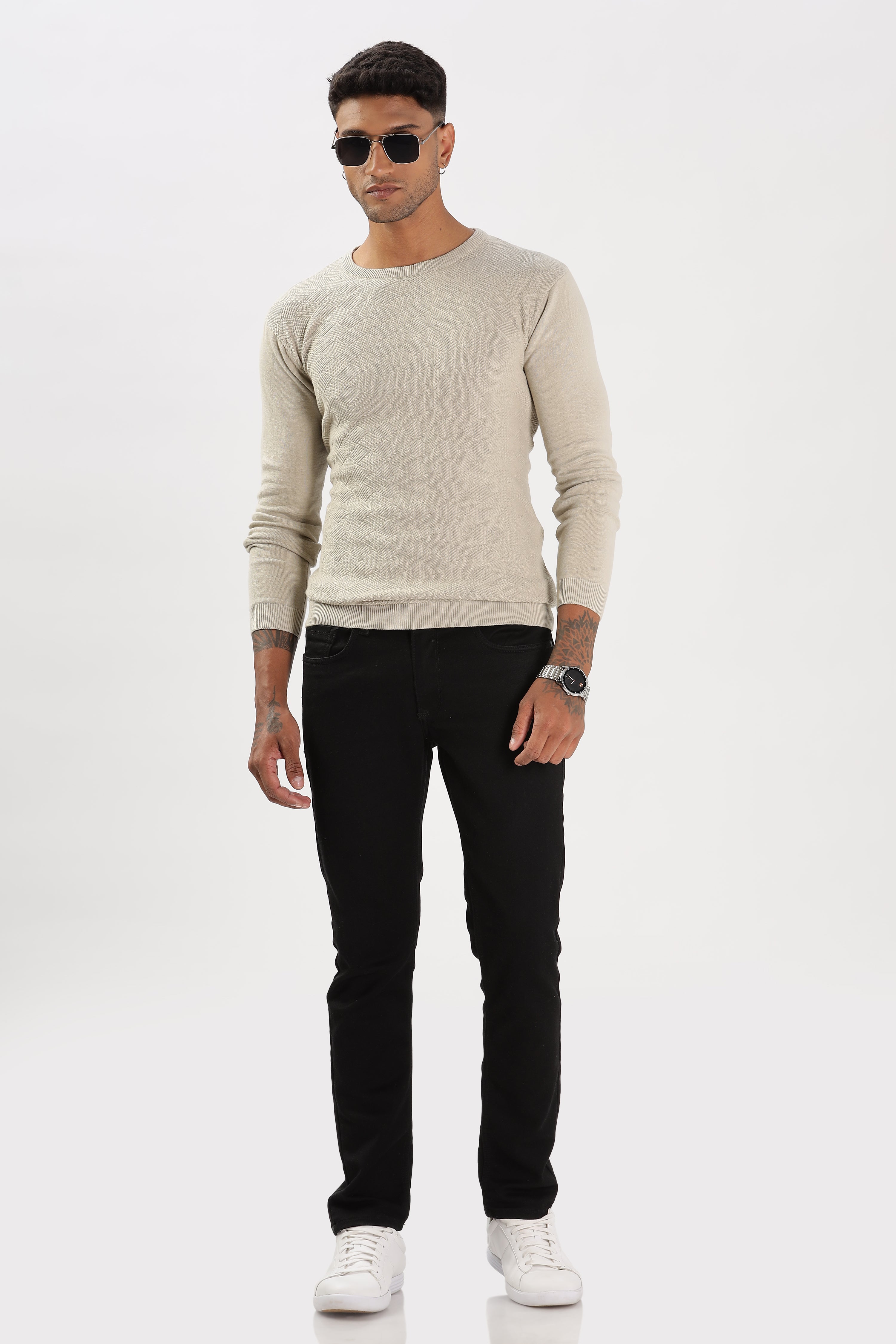 Color Hunt Men's Skin Full Sleeve Regular Fit Flat Knit