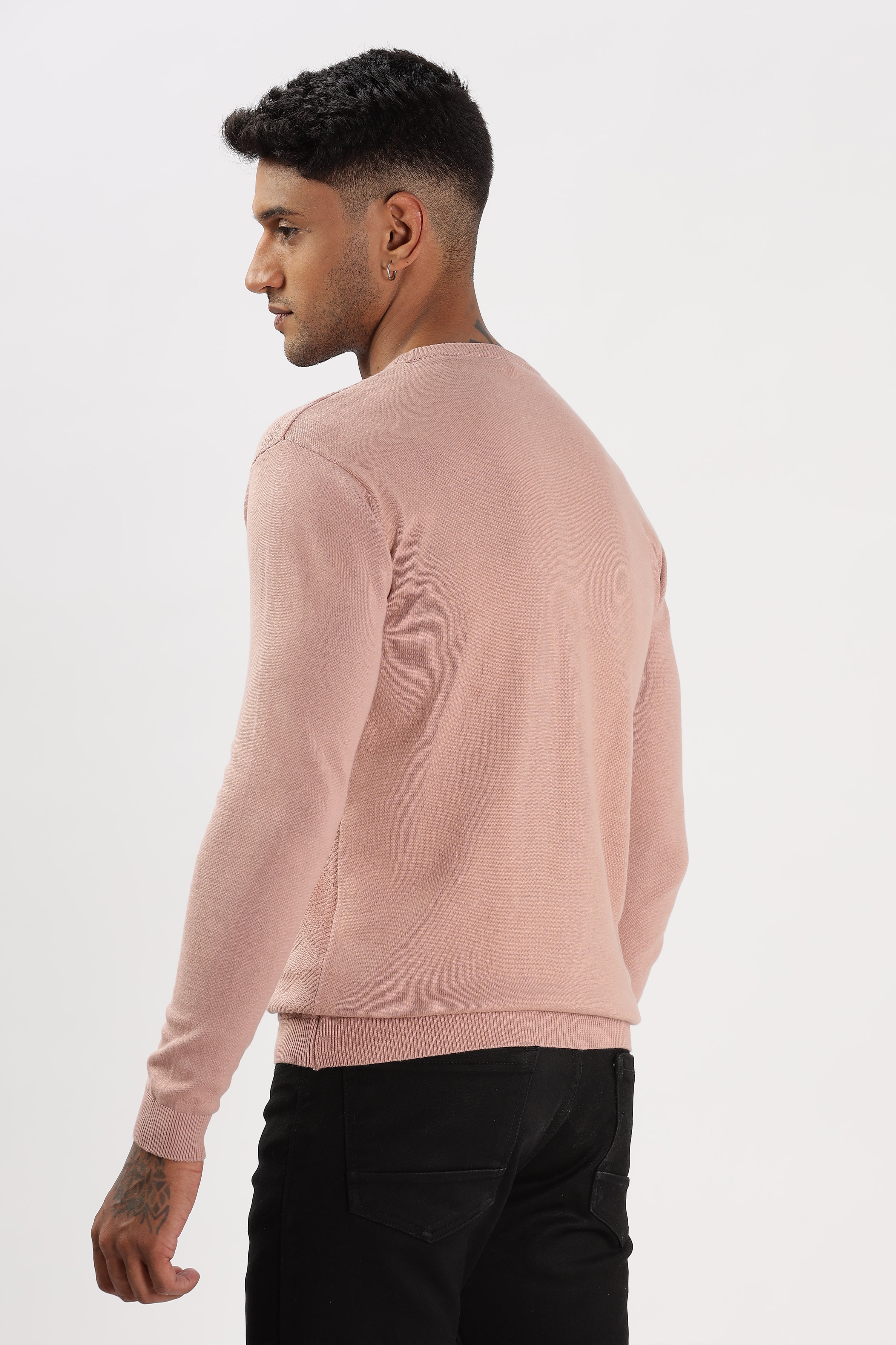 Color Hunt Men's Pink Full Sleeve Regular Fit Flat Knit