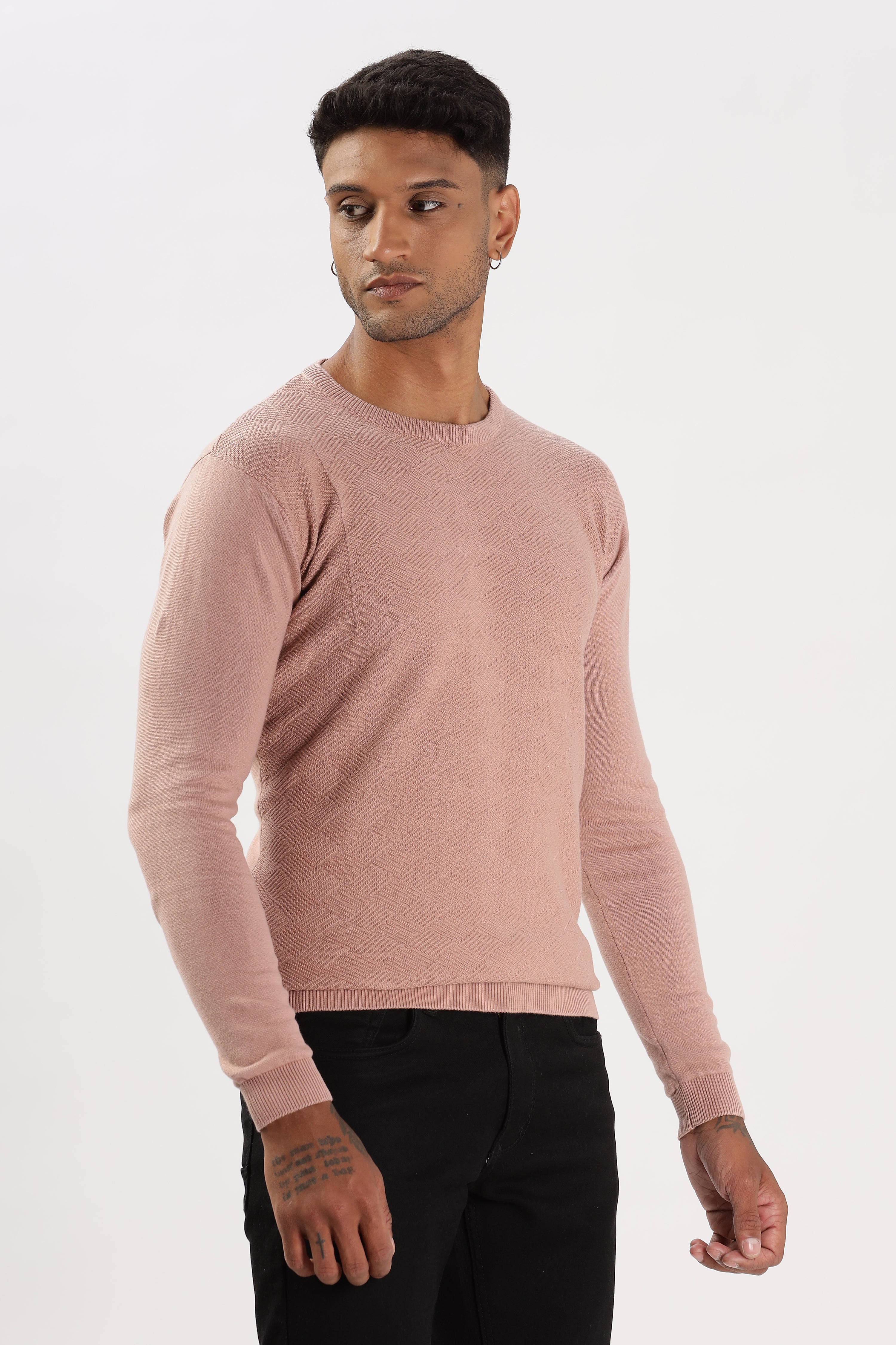 Color Hunt Men's Pink Full Sleeve Regular Fit Flat Knit