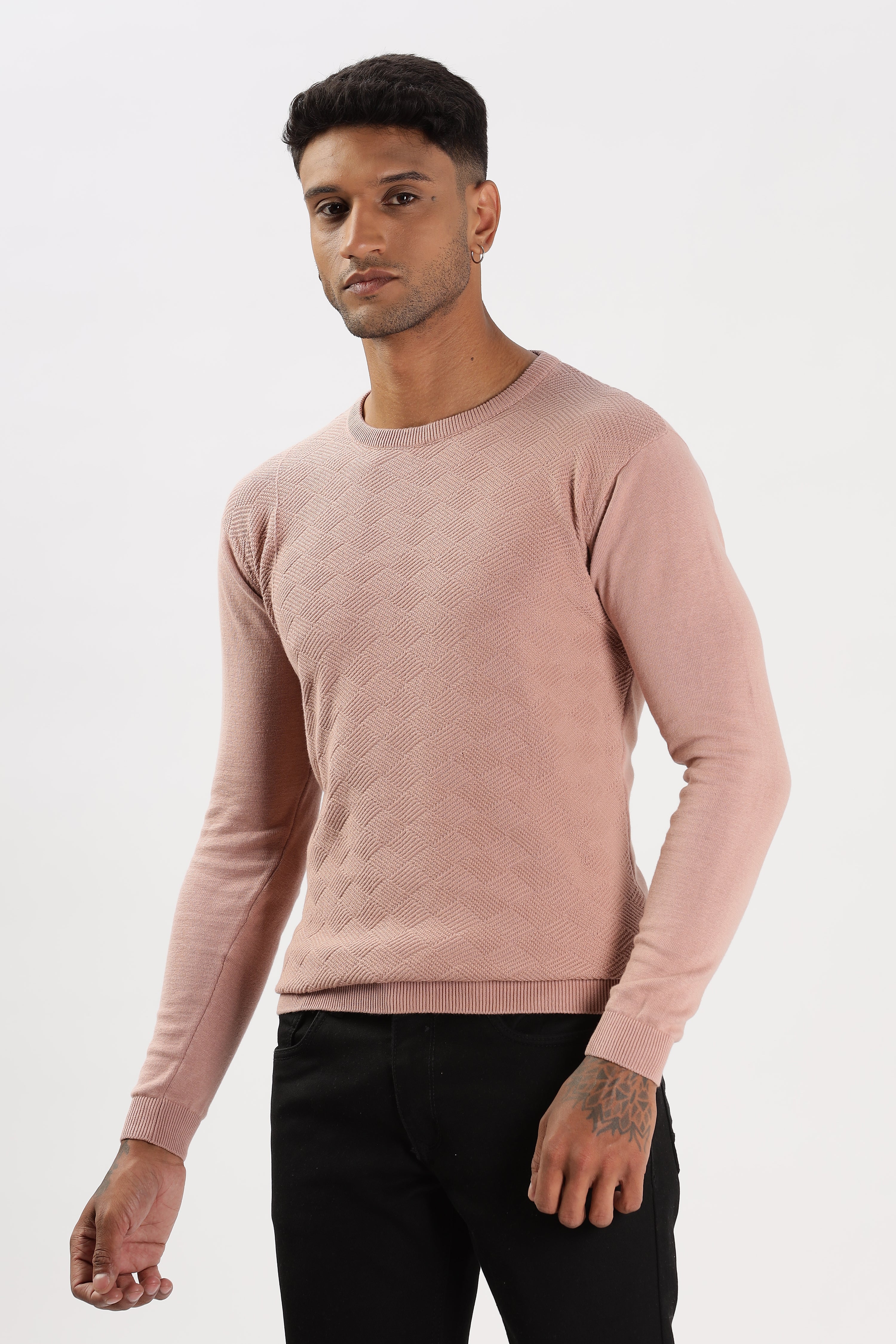 Color Hunt Men's Pink Full Sleeve Regular Fit Flat Knit