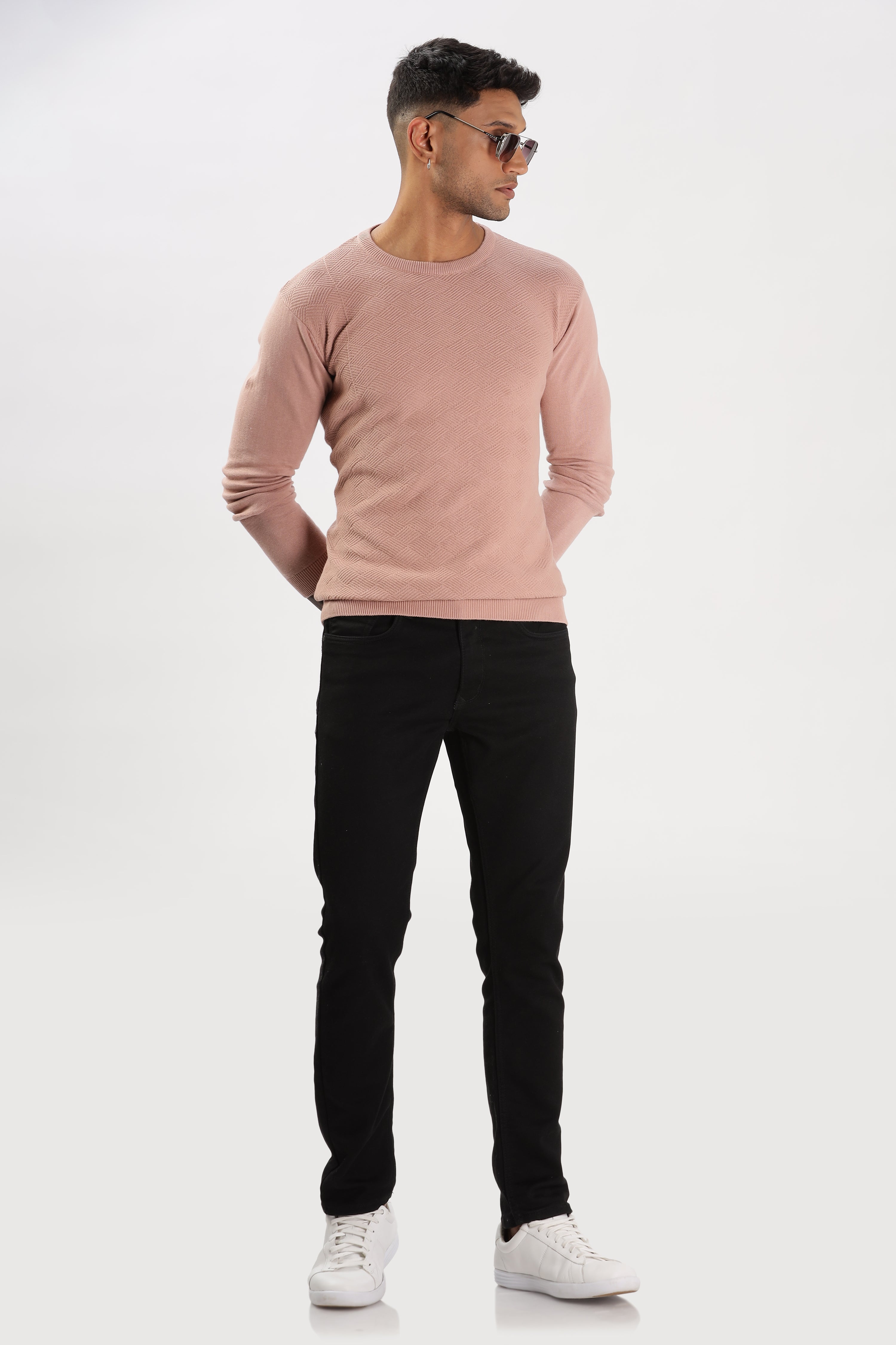 Color Hunt Men's Pink Full Sleeve Regular Fit Flat Knit