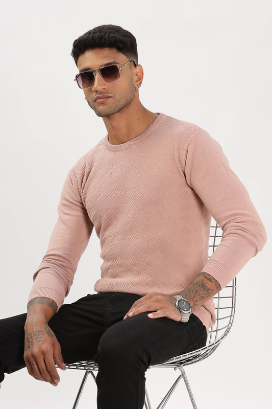 Color Hunt Men's Pink Full Sleeve Regular Fit Flat Knit - Colorhunt