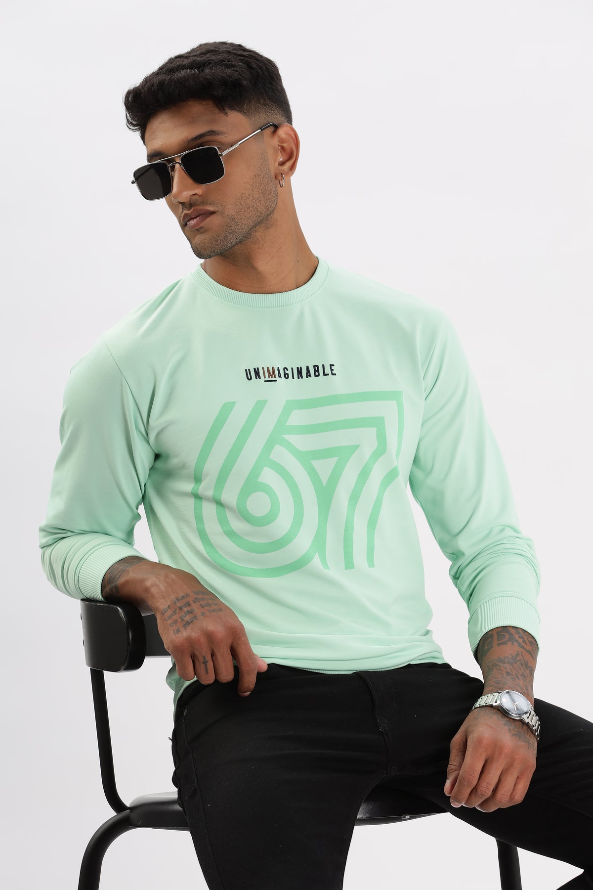 Color Hunt Men's L. Mint Green Full Sleeve Regular Fit Sweatshirt