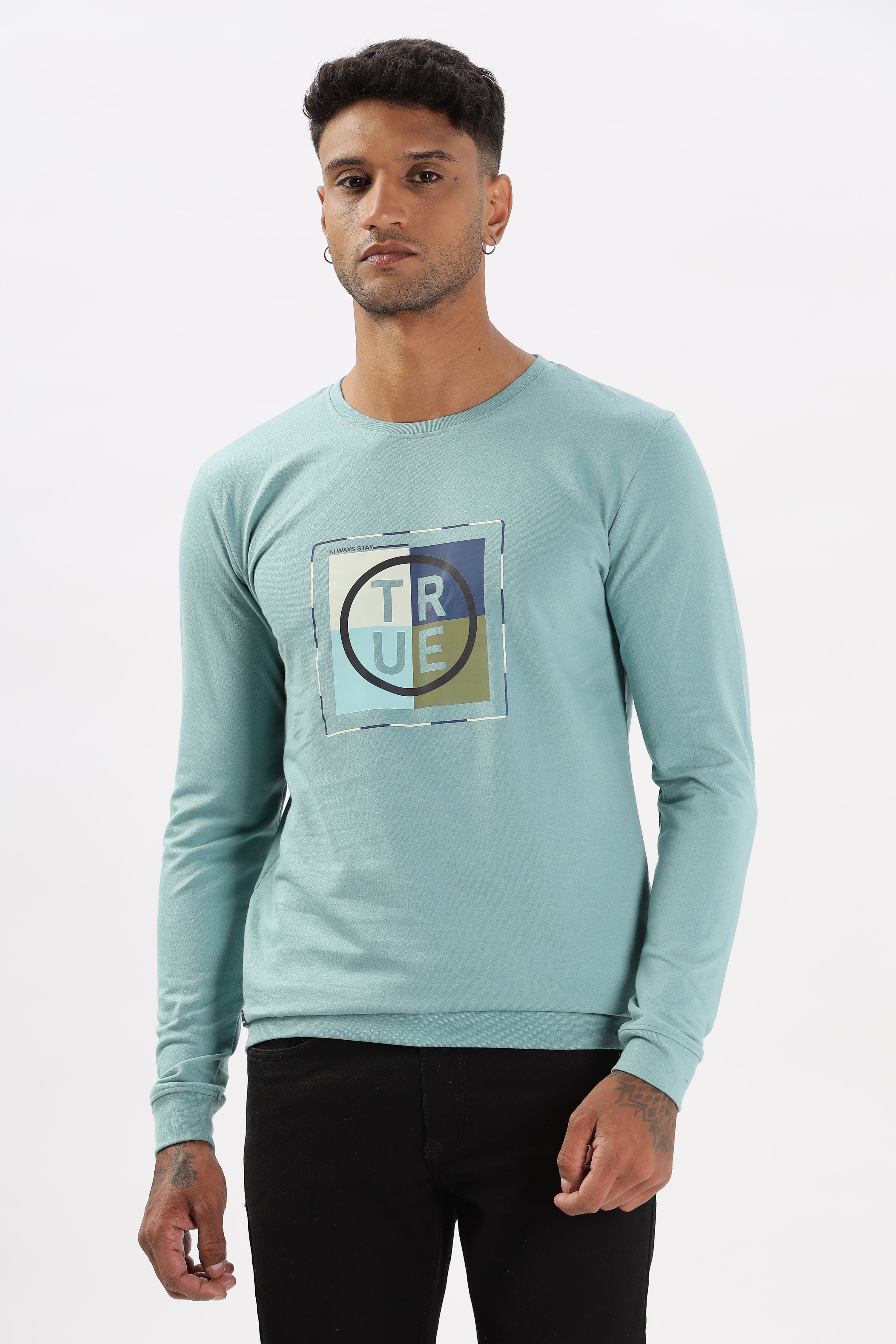 Color Hunt Men's Sea Green Full Sleeve Regular Fit Sweatshirt