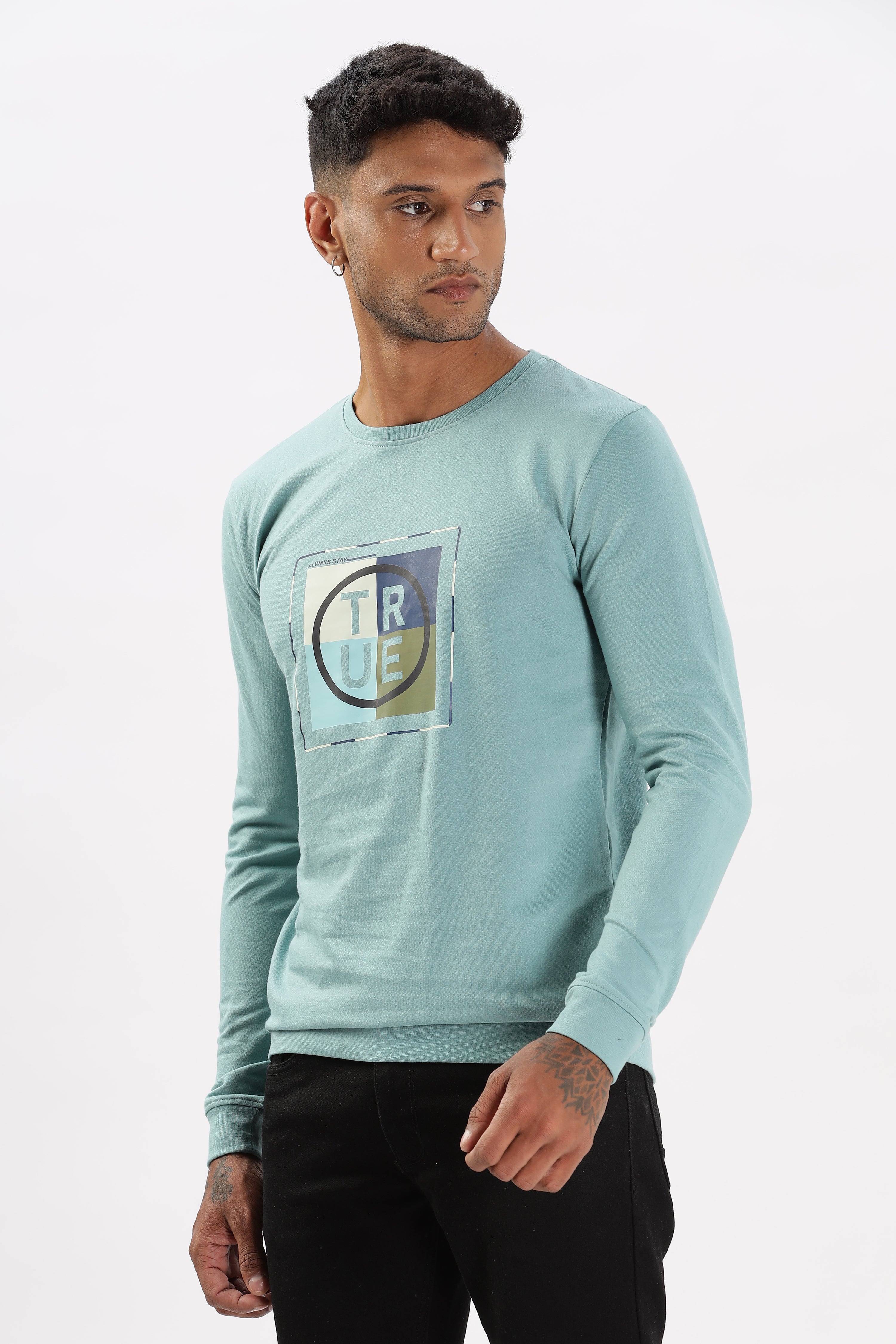 Color Hunt Men's Sea Green Full Sleeve Regular Fit Sweatshirt