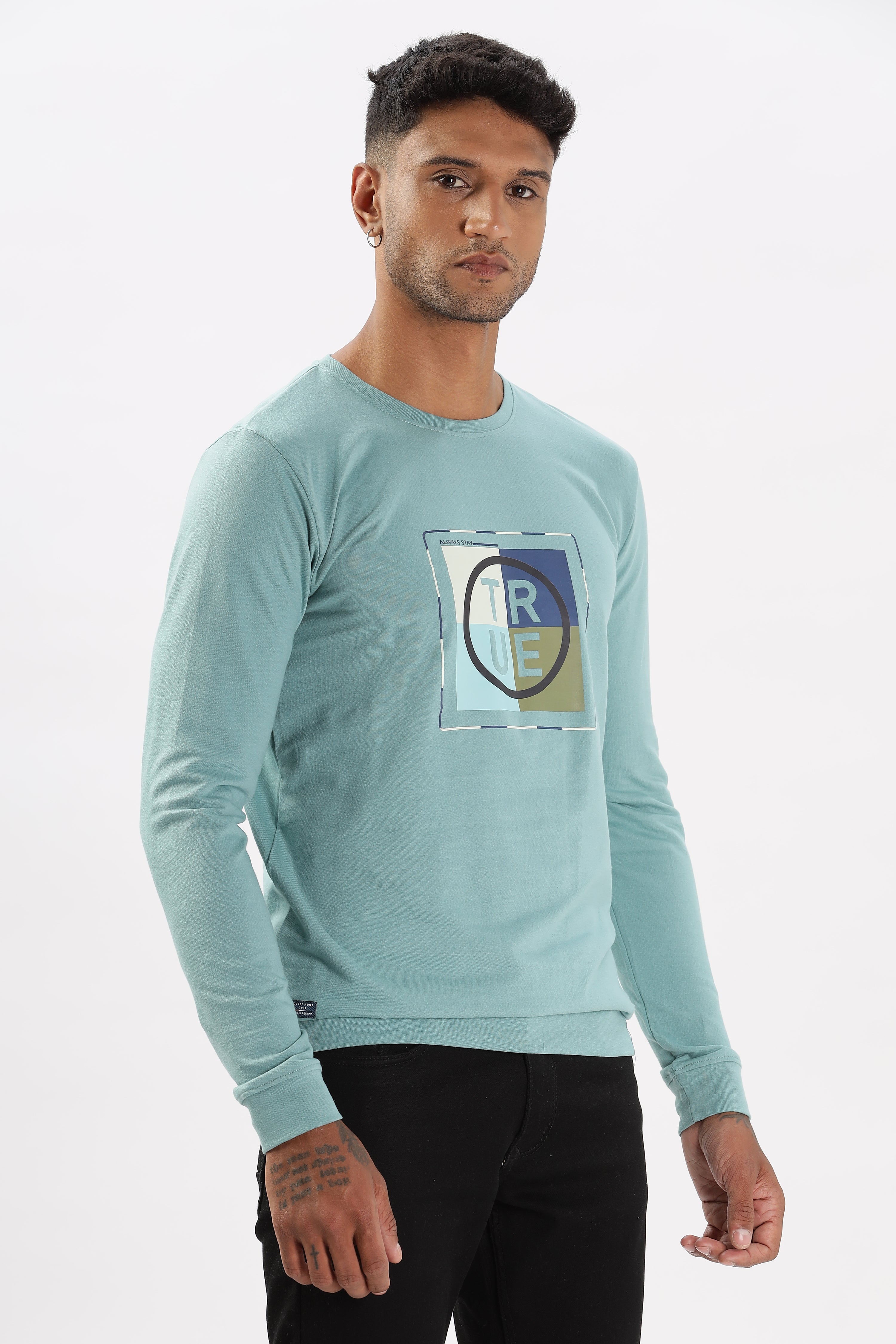 Color Hunt Men's Sea Green Full Sleeve Regular Fit Sweatshirt