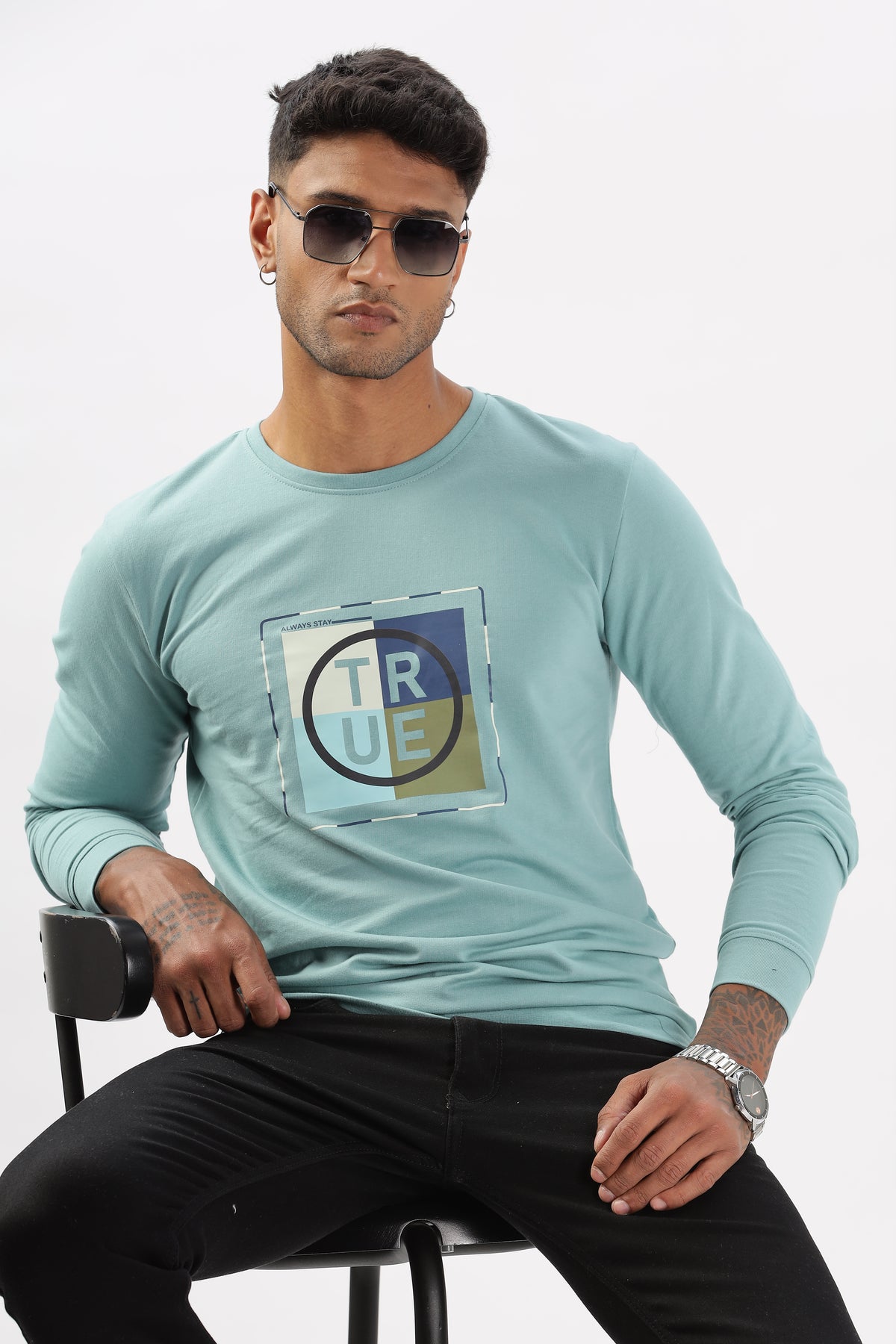 Color Hunt Men's Sea Green Full Sleeve Regular Fit Sweatshirt