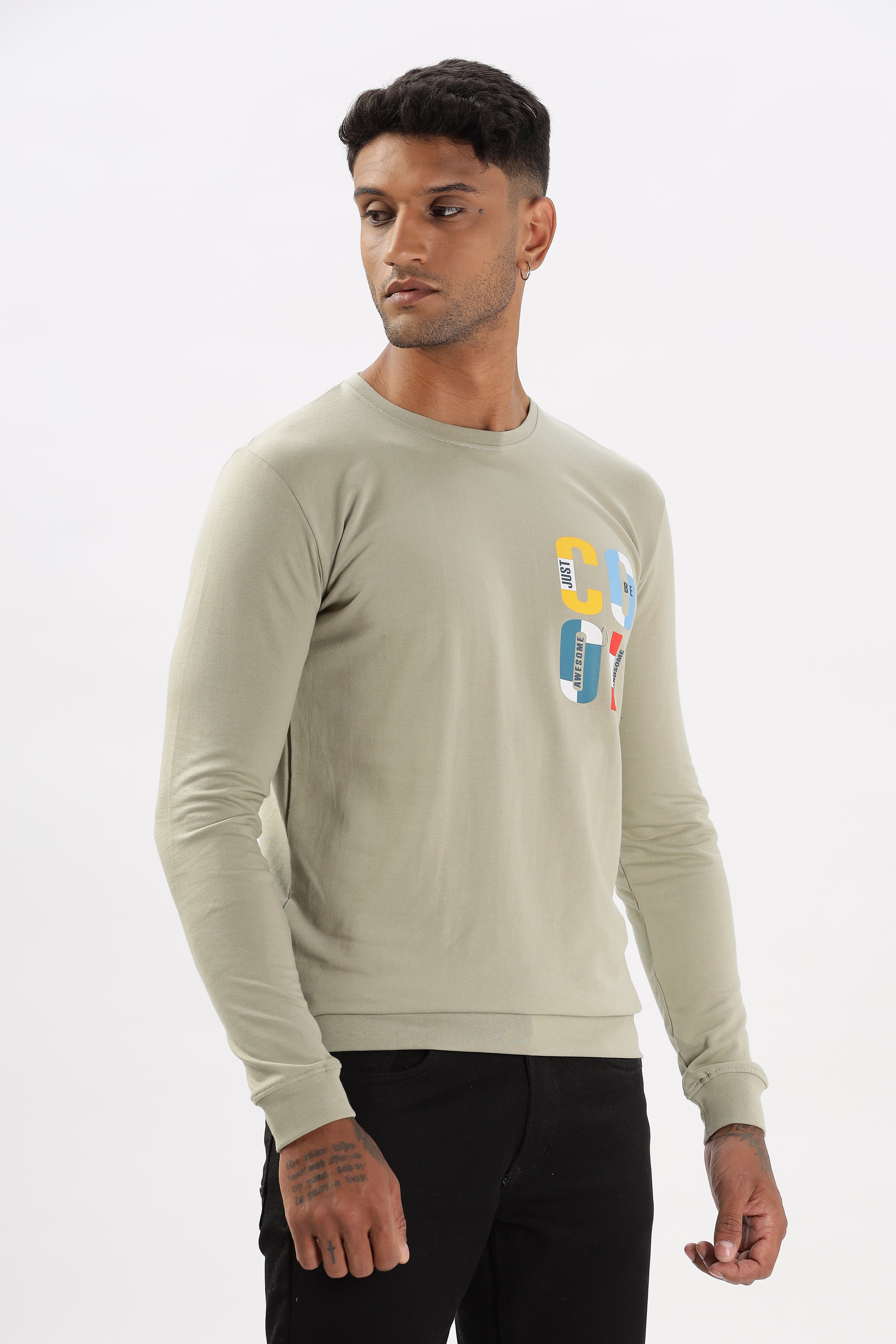 Color Hunt Men's Pista Green Full Sleeve Regular Fit Sweatshirt