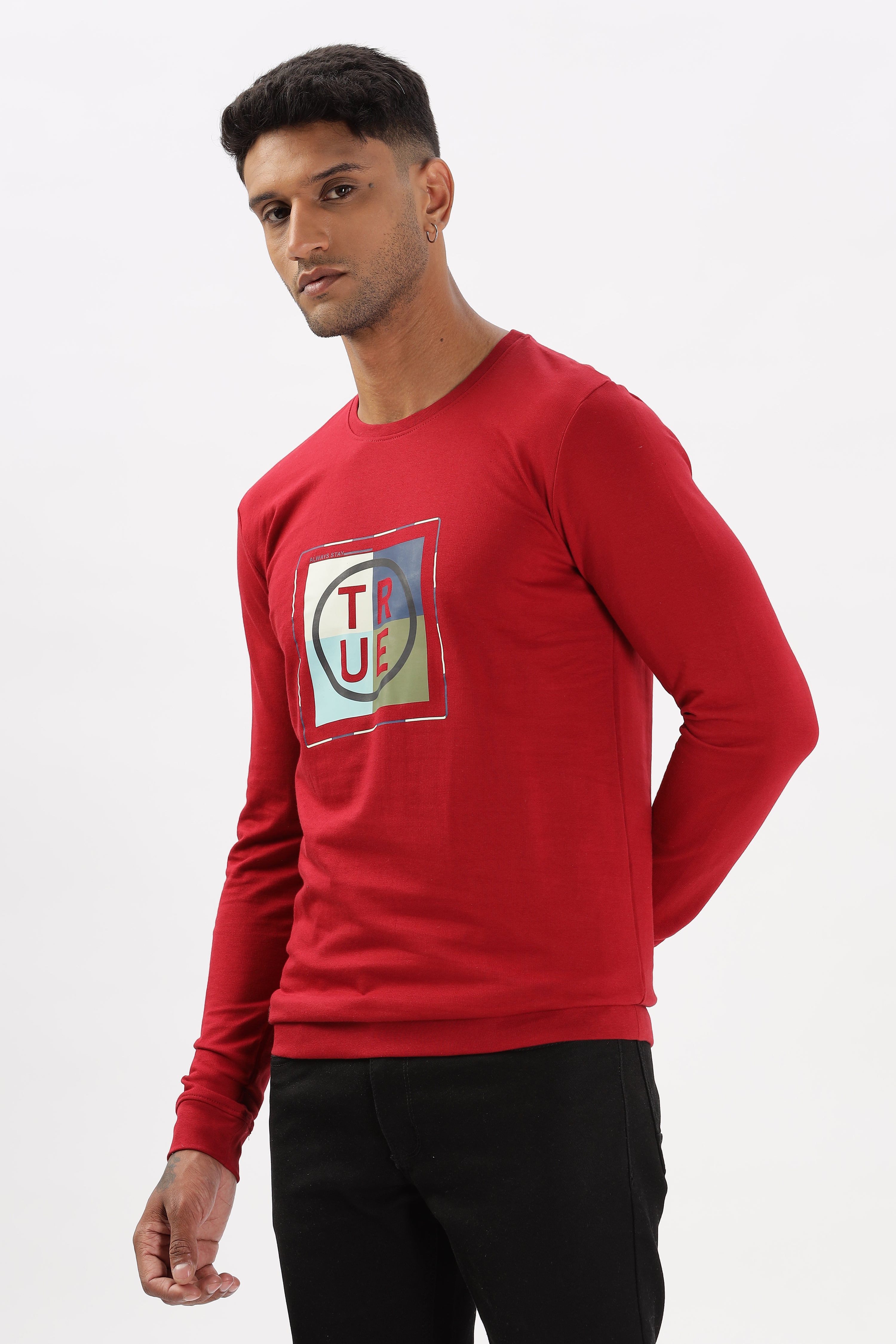 Color Hunt Men's Dark Red Full Sleeve Regular Fit Sweatshirt