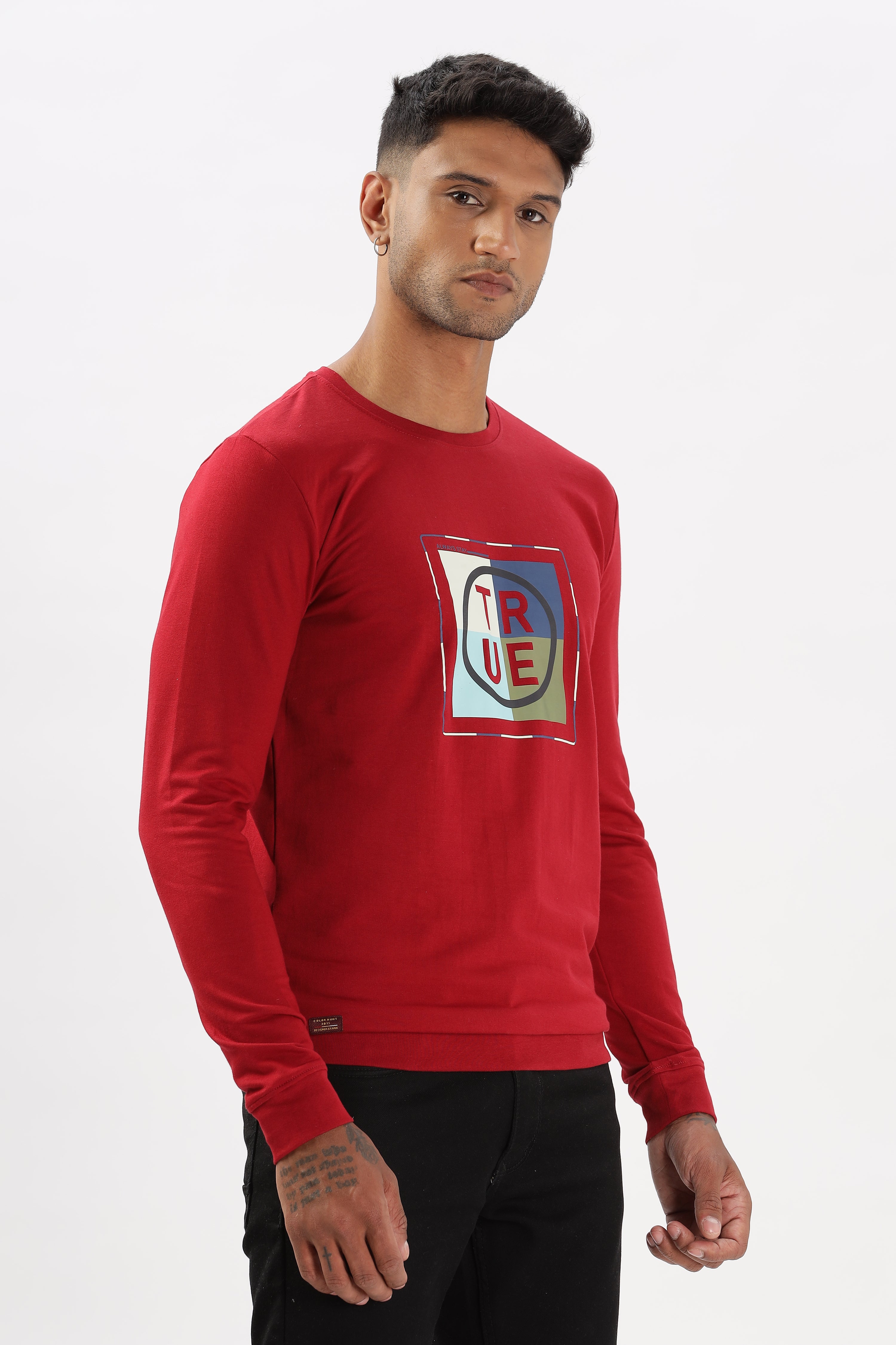 Color Hunt Men's Dark Red Full Sleeve Regular Fit Sweatshirt