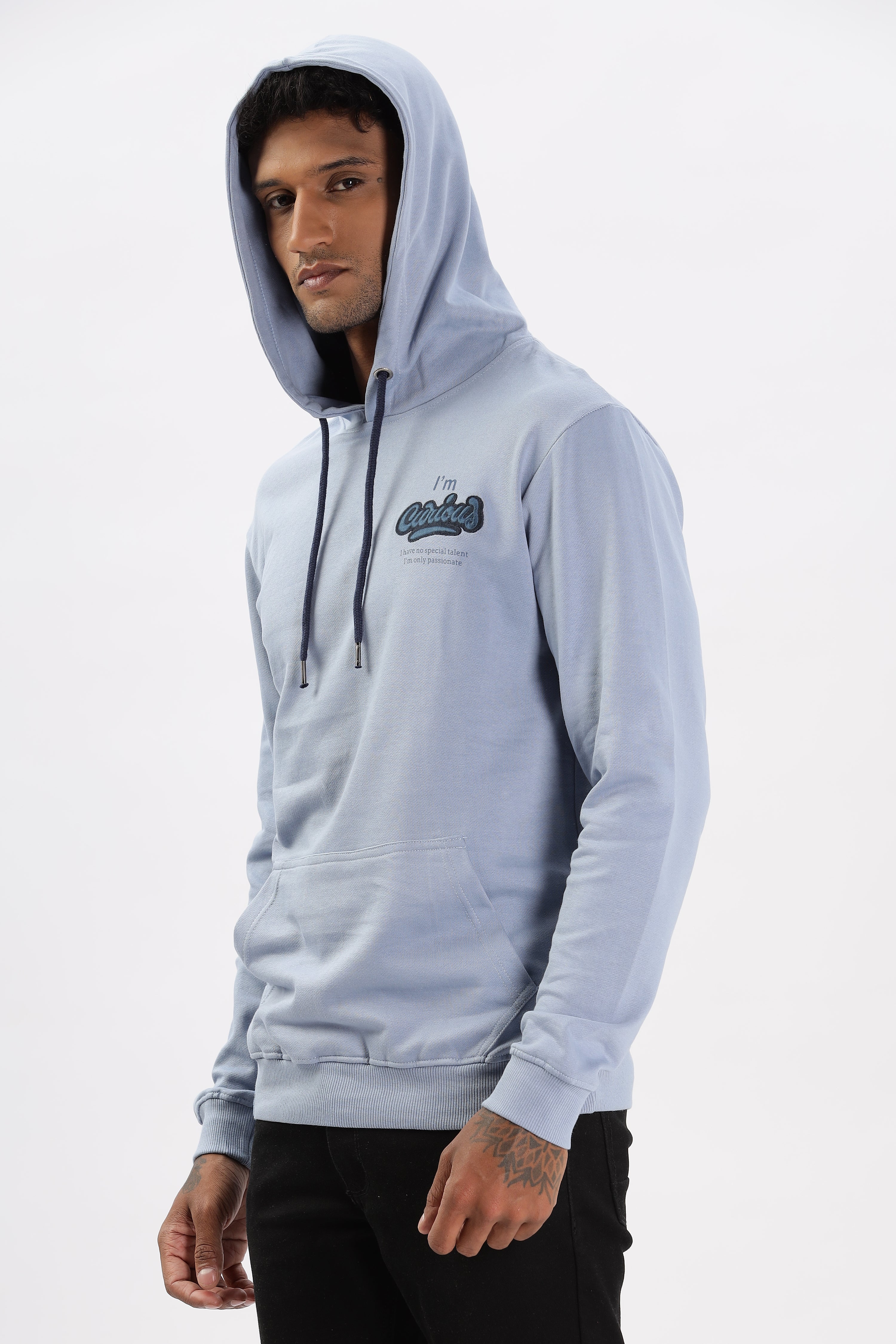 Color Hunt Men's Light Blue Full Sleeve Regular Fit Hoodie